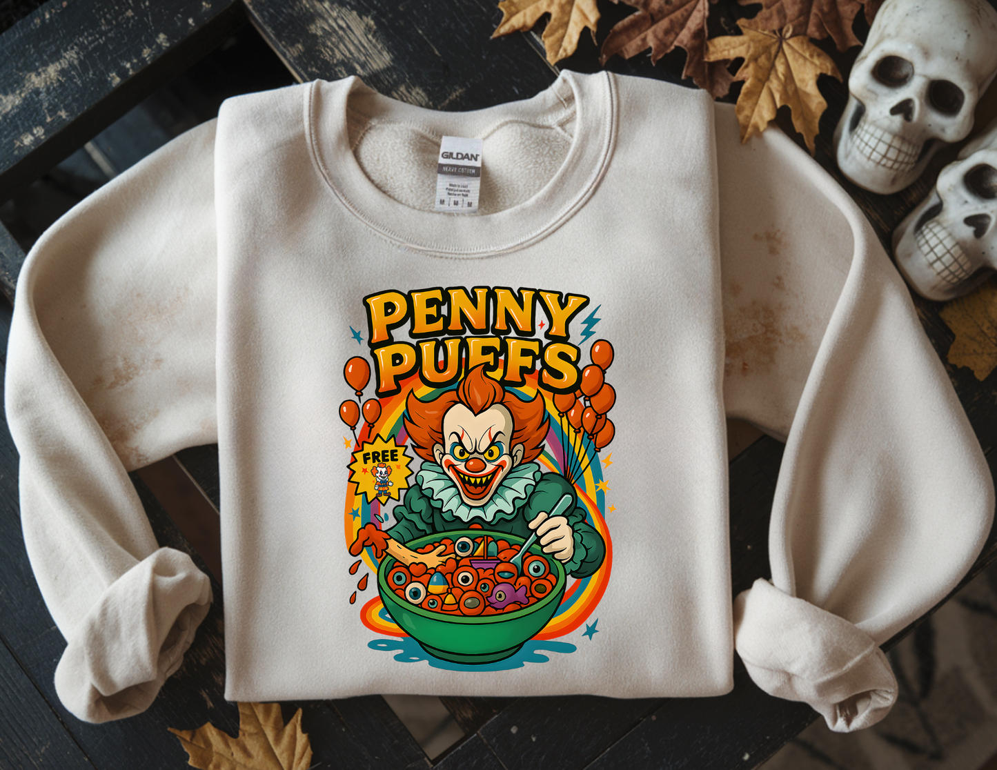 Penny Puffs Sweatshirt - Unisex Crewneck, Fun & Spooky, Great for Fall, Halloween, Cozy Wear, Gift for Horror Fans