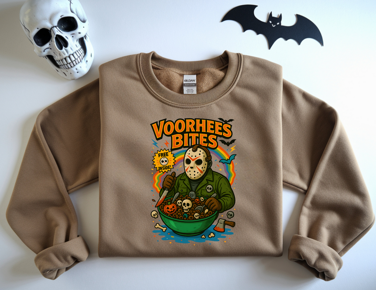Horror Graphic Sweatshirt - Voorhees Bites Design, Unisex Crewneck, Halloween Apparel, Casual Style, Horror Fans Gift