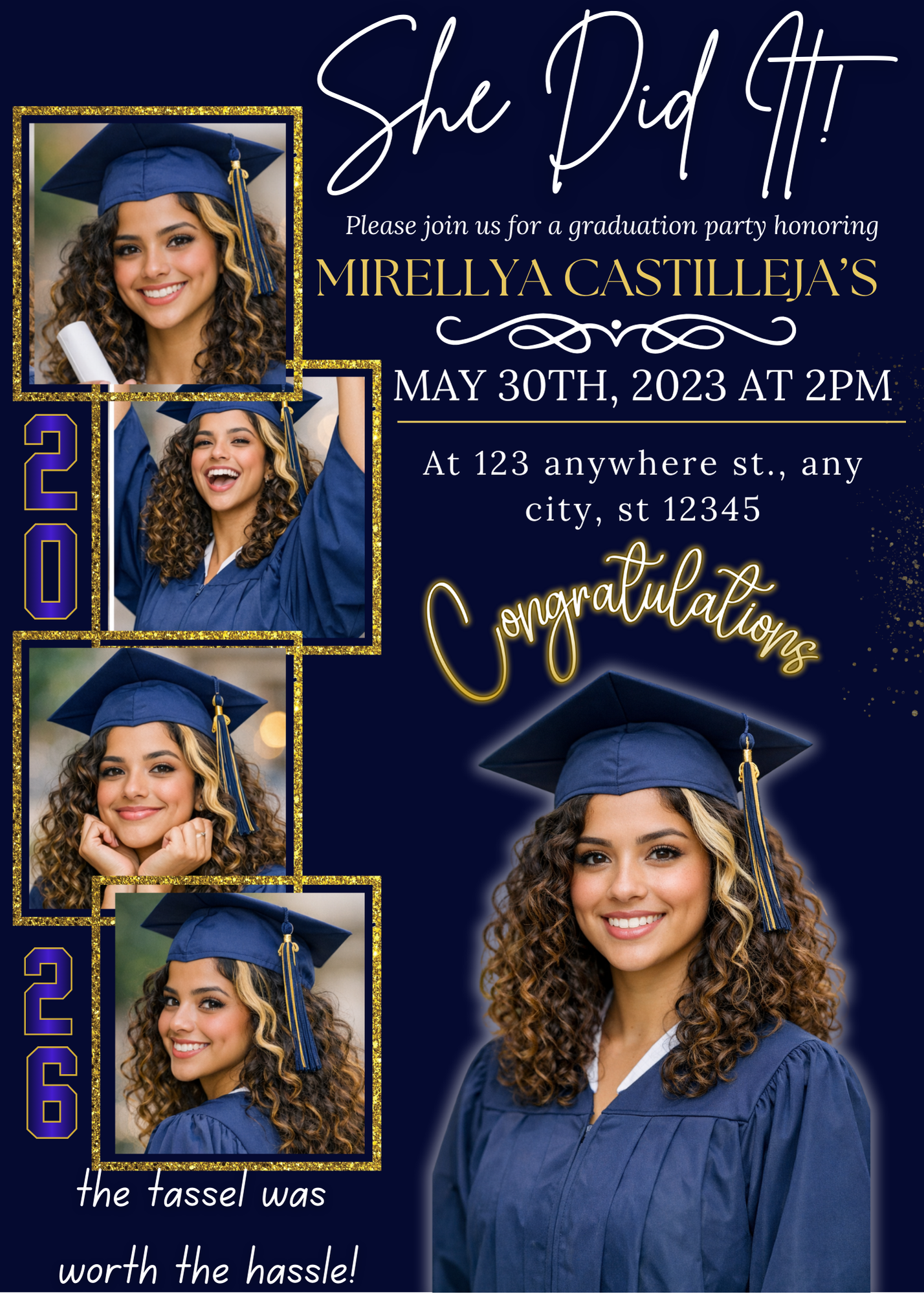 Editable Blue & Gold Graduation | Canva Templates | Invitations