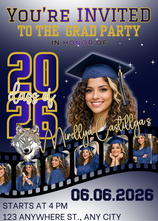 Editable Blue & Gold Graduation | Canva Templates | Invitations