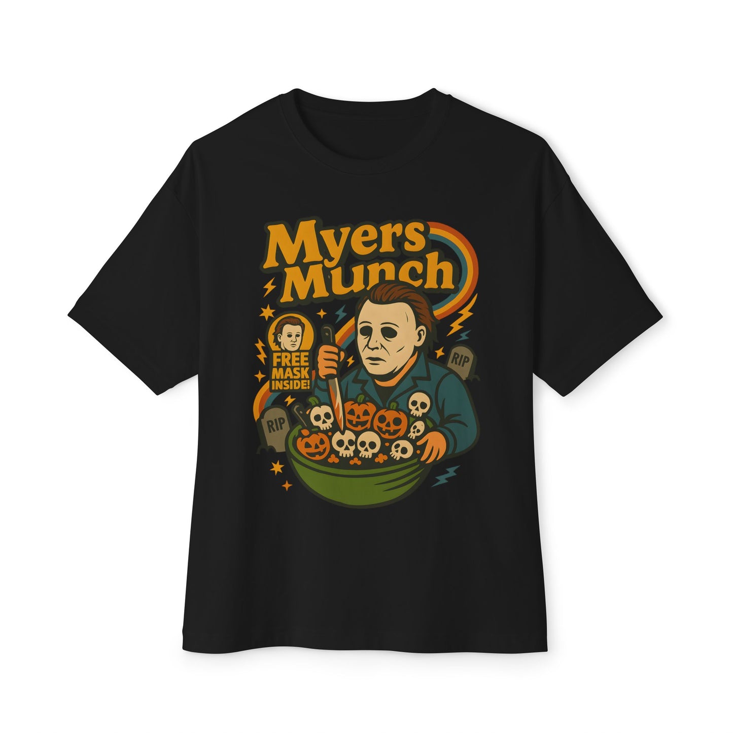 Halloween Graphic Tee, Myers Munch Shirt, Unisex Oversized Top, Spooky Apparel, Horror Movie Fan Gift