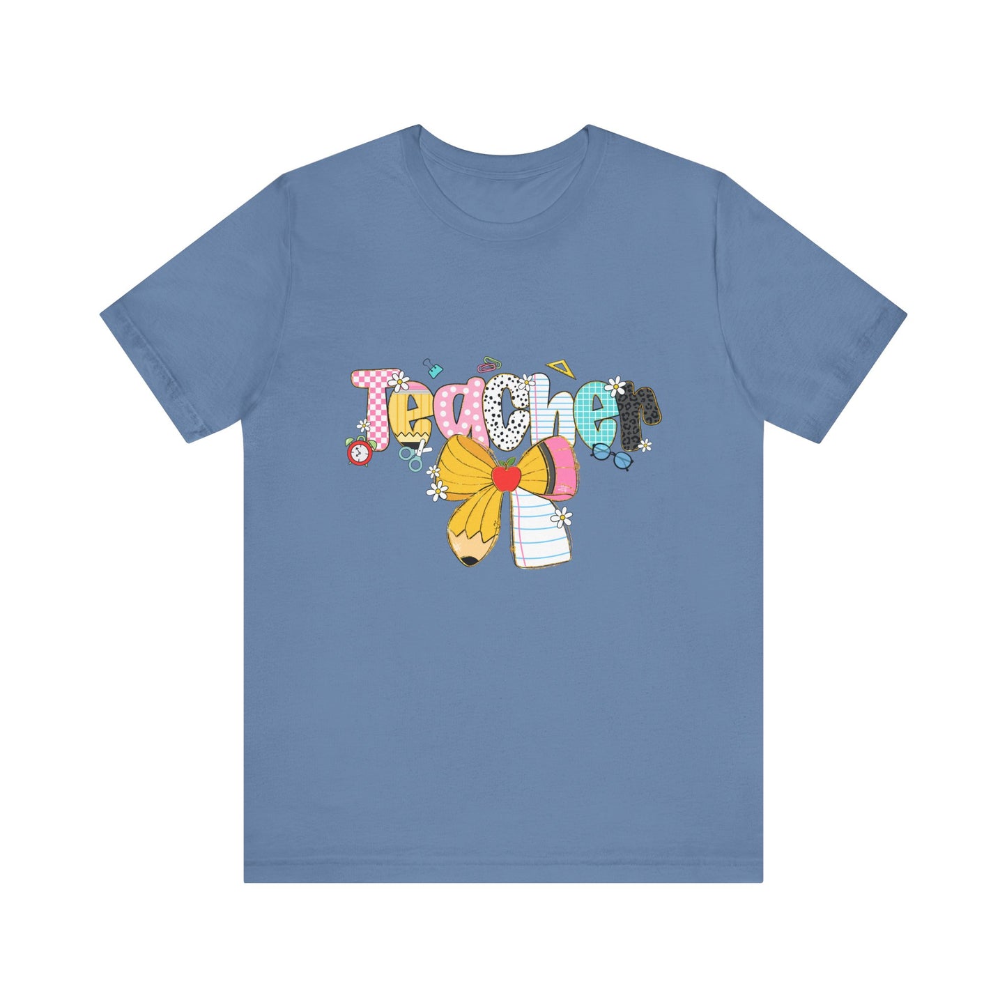 Teacher Bow Short Sleeve Tee, Gift for Educators, Cute Teacher Shirt, Classroom Outfit, Back to School Apparel, Birthday Gift