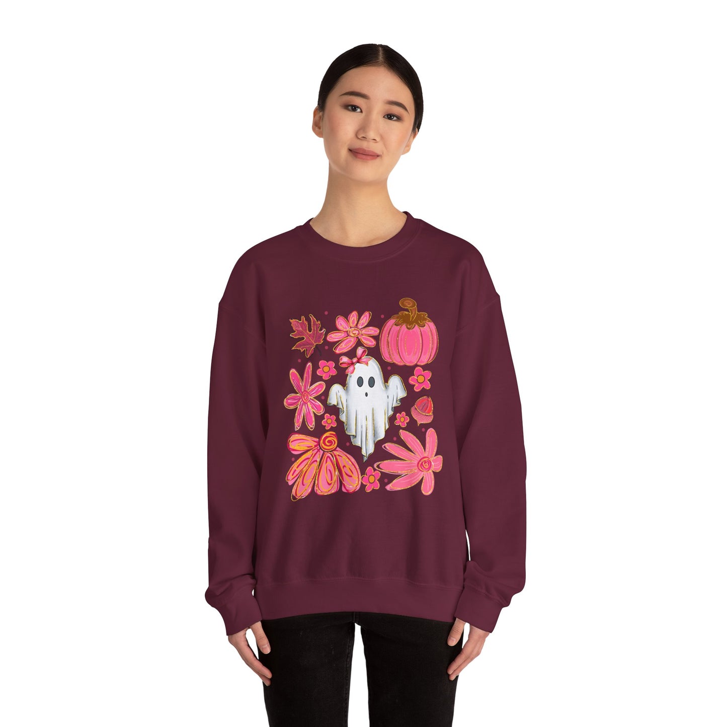 Autumn Ghost Crewneck Sweatshirt - Cozy Halloween Apparel, Fall Fashion, Gift for Her, Unisex Sweatshirt, Spooky Season Style