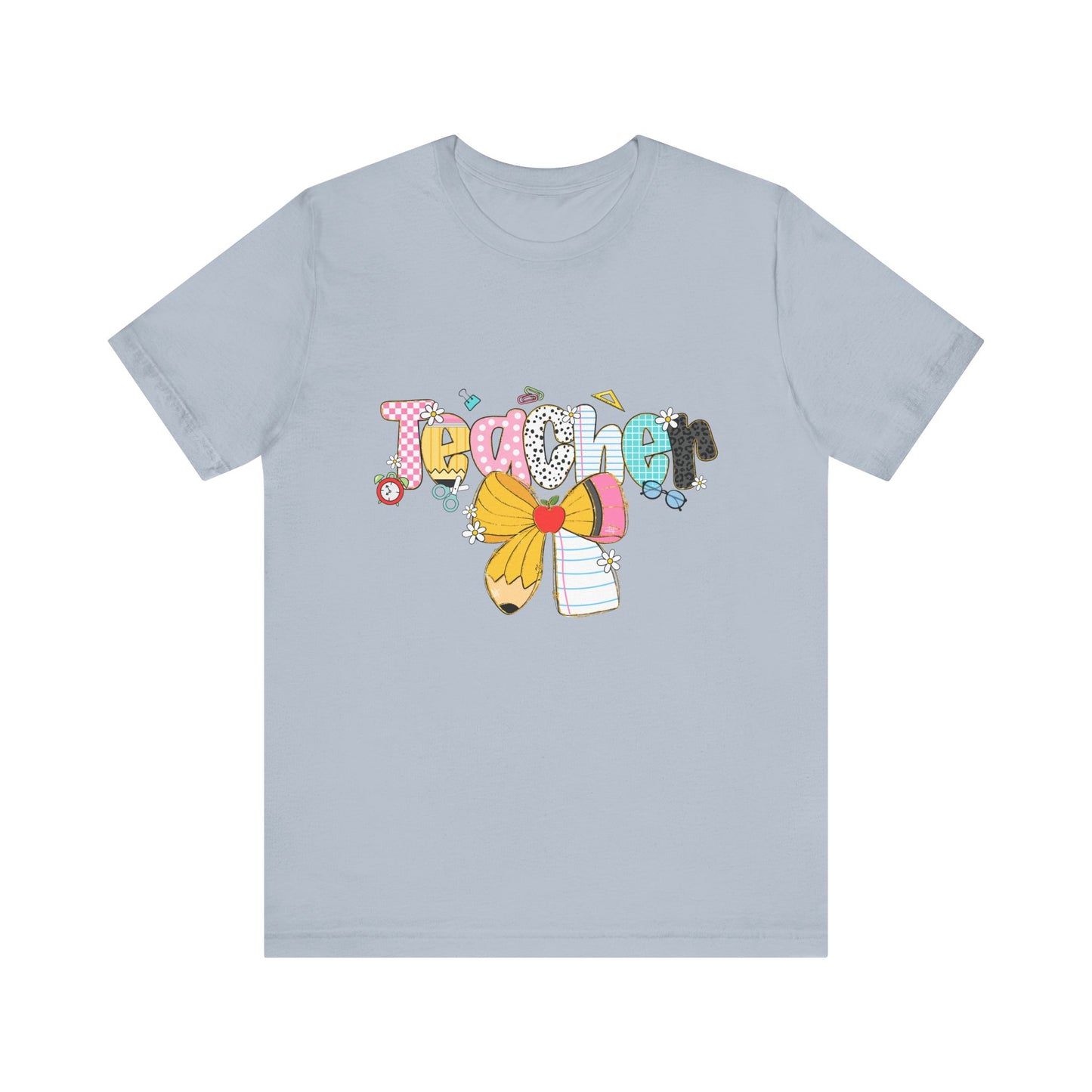 Teacher Bow Short Sleeve Tee, Gift for Educators, Cute Teacher Shirt, Classroom Outfit, Back to School Apparel, Birthday Gift