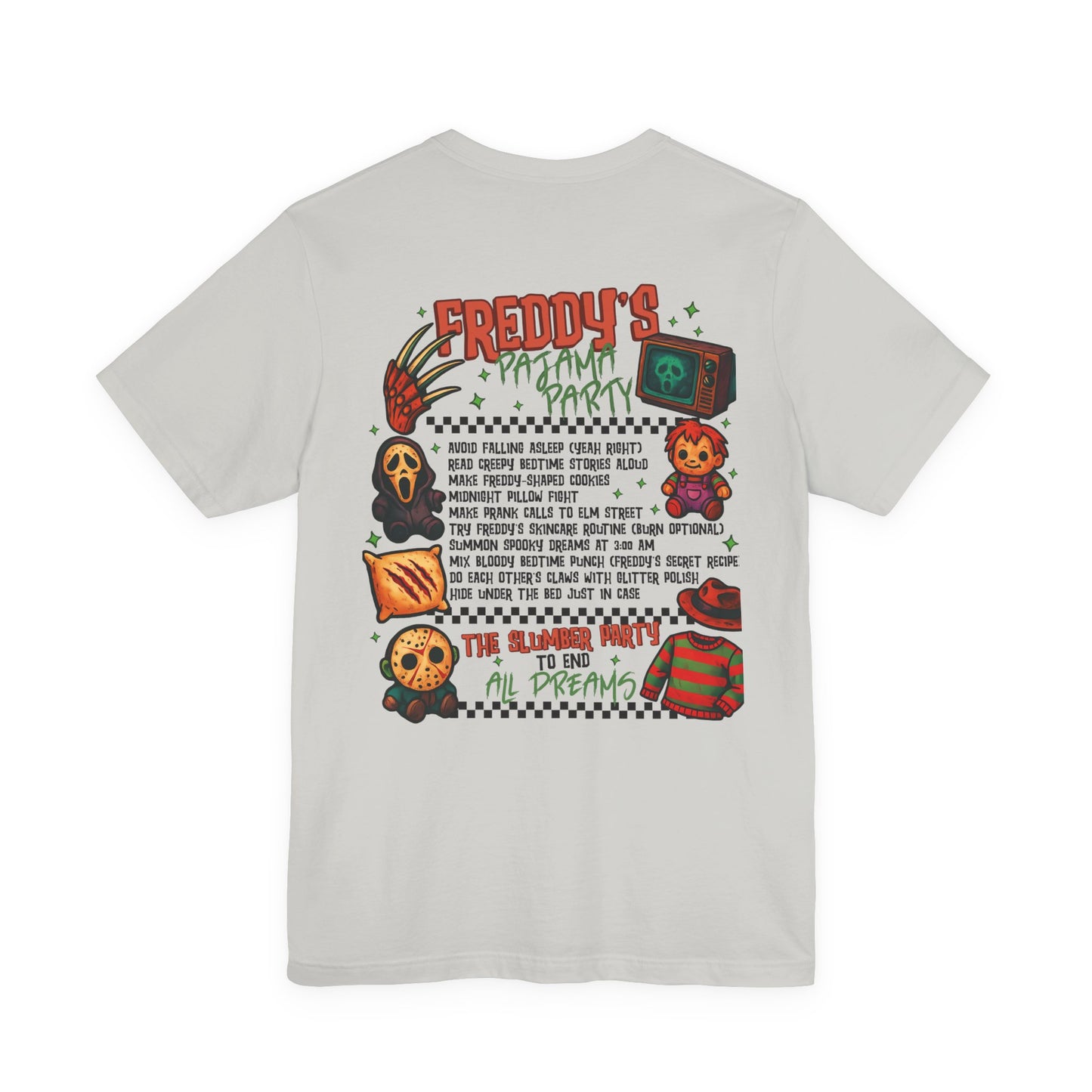 Freddy's Pajama Party Unisex Tee | Horror Nostalgia Shirt, Halloween Costume, Gift for Horror Fans, Sleepover Apparel, Movie Night Top