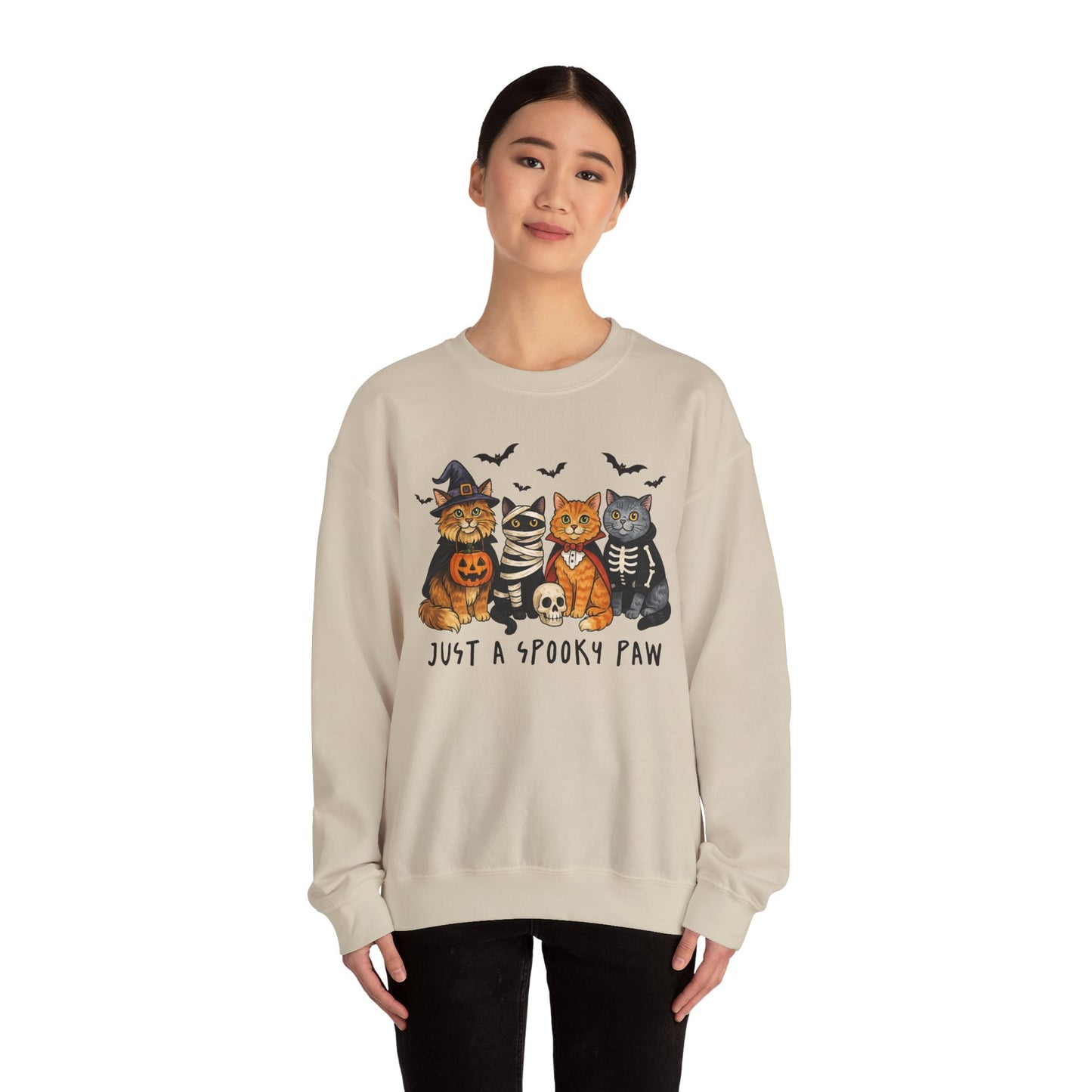 Spooky Cat Crewneck Sweatshirt, Halloween Sweatshirt, Cat Lover Gift, Cozy Fall Apparel, Unisex Sweatshirt, Cute Animal Sweater