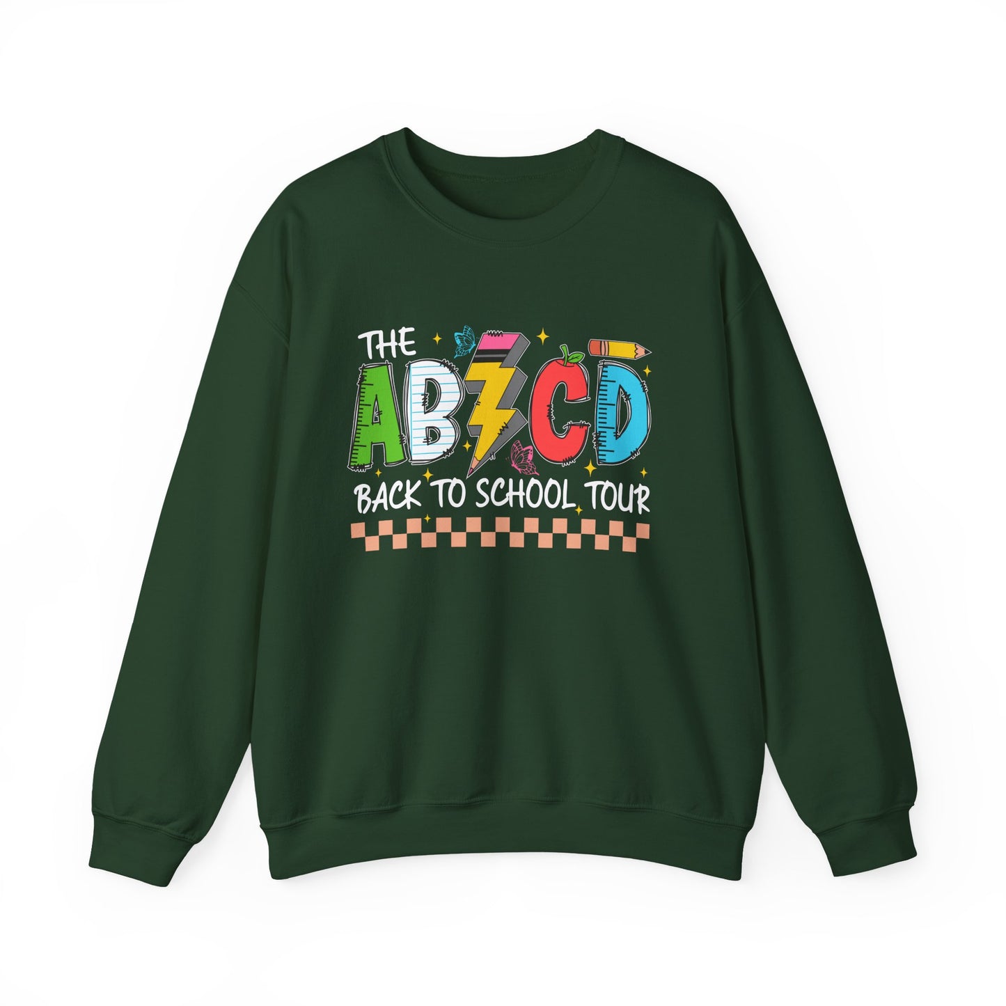 ABCD Back to School Tour Crewneck Sweatshirt, Unisex Sweatshirt, School Tour Apparel, Fun Gift for Students, Cozy Relaxing Wear