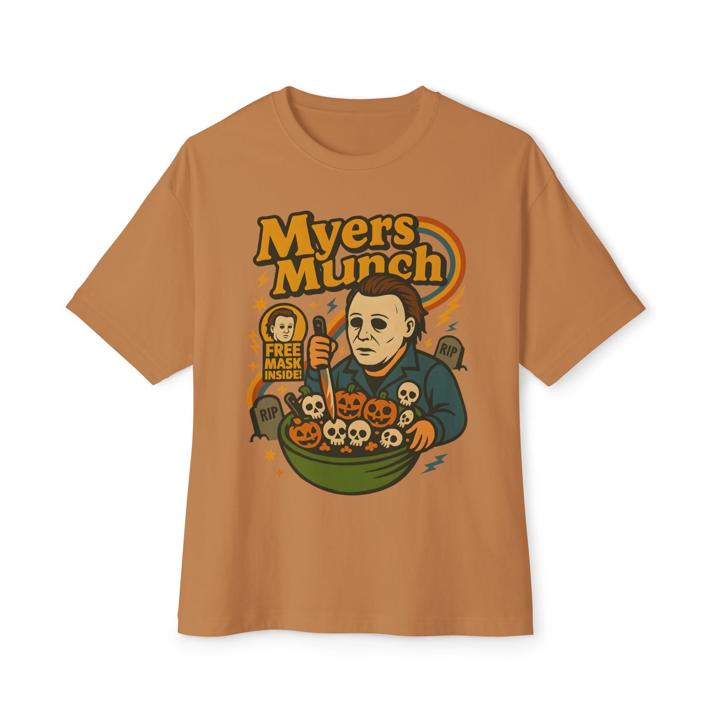 Halloween Graphic Tee, Myers Munch Shirt, Unisex Oversized Top, Spooky Apparel, Horror Movie Fan Gift