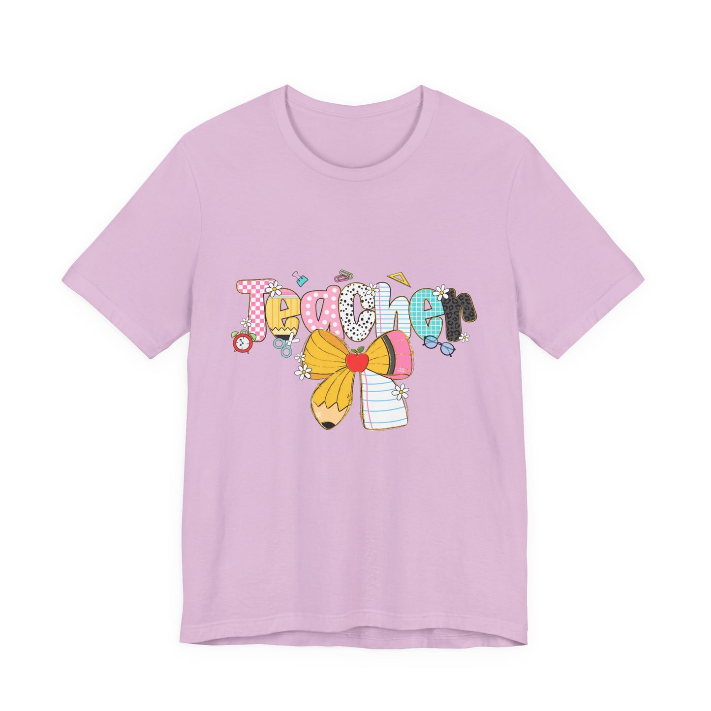 Teacher Bow Short Sleeve Tee, Gift for Educators, Cute Teacher Shirt, Classroom Outfit, Back to School Apparel, Birthday Gift