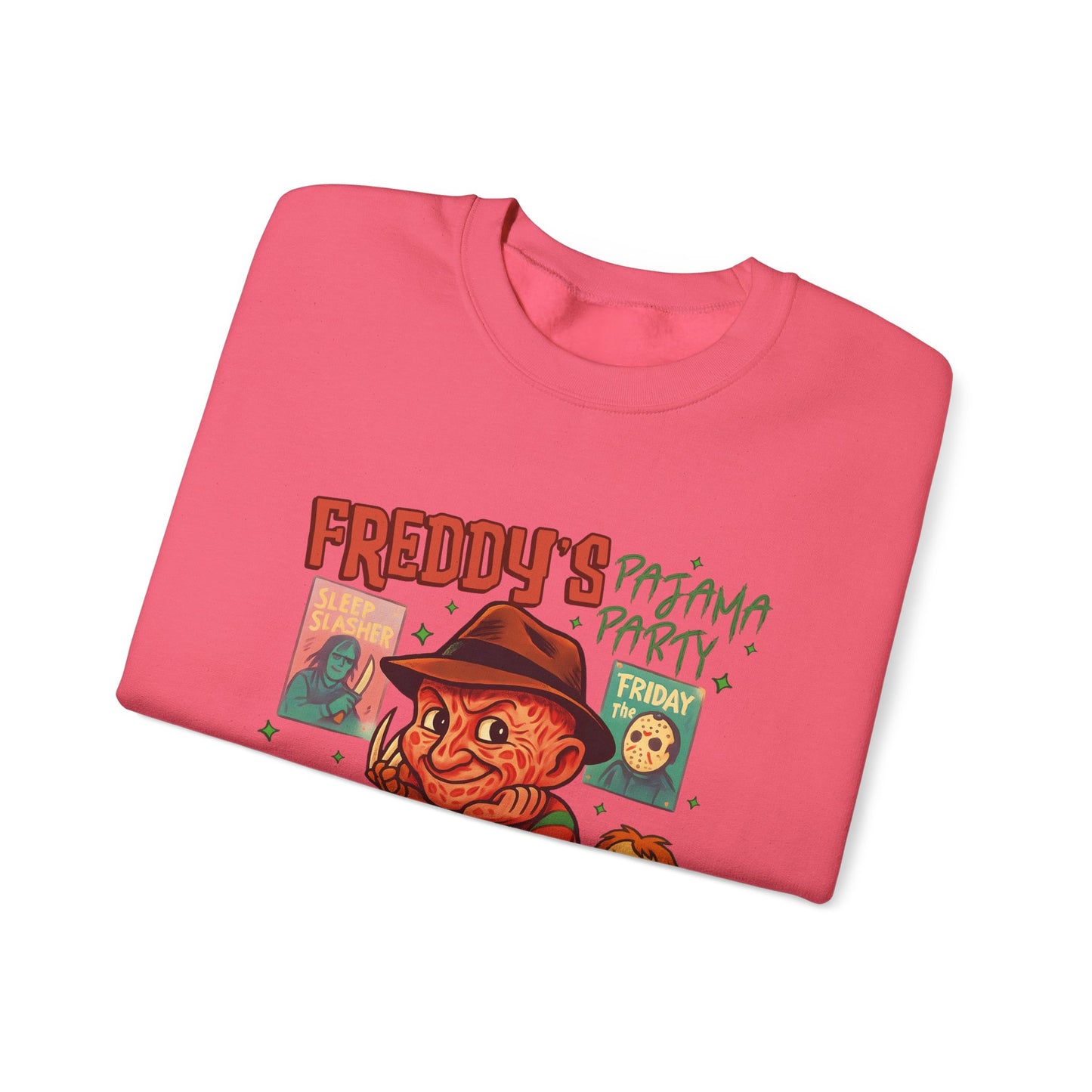 Freddy's Pajama Party Crewneck Sweatshirt | Halloween Sweater, Retro Horror Gift, Cozy Apparel, Unisex Design, Movie Memorabilia