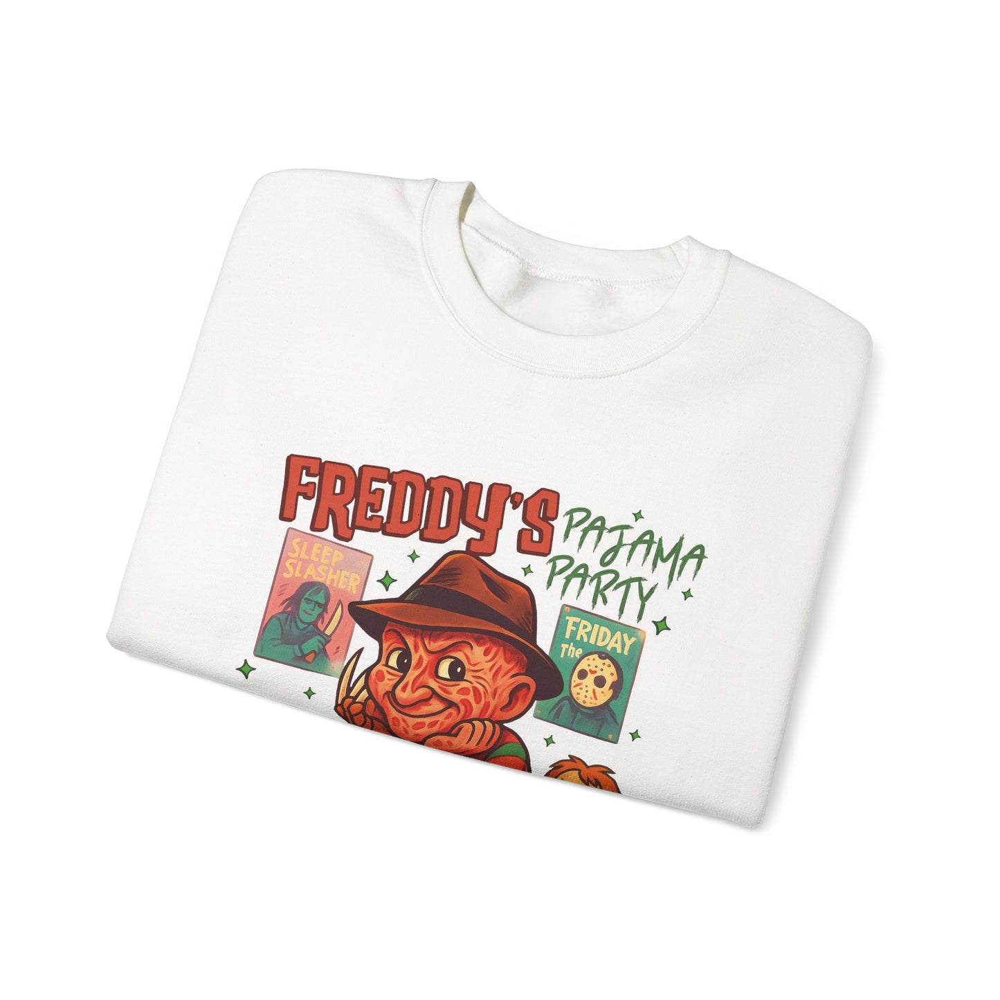 Freddy's Pajama Party Crewneck Sweatshirt | Halloween Sweater, Retro Horror Gift, Cozy Apparel, Unisex Design, Movie Memorabilia