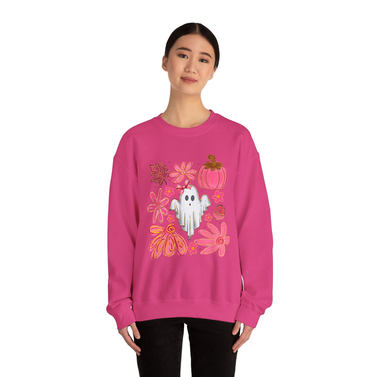 Autumn Ghost Crewneck Sweatshirt - Cozy Halloween Apparel, Fall Fashion, Gift for Her, Unisex Sweatshirt, Spooky Season Style