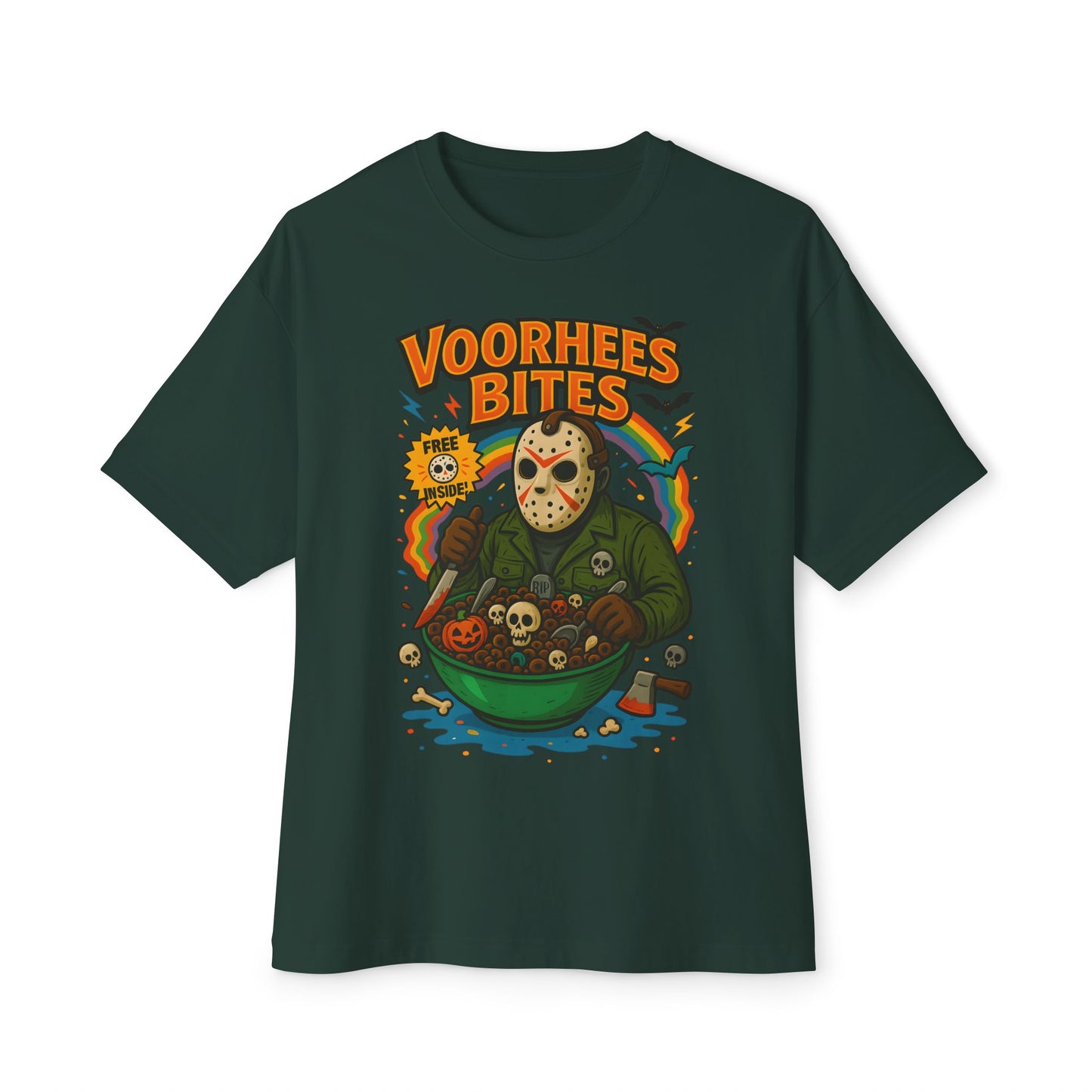 Retro Horror Graphic Tee - Voorhee's Bites | Unisex Oversized Tee, Horror Fashion, Movie Merchandise, Halloween Apparel, Casual Streetwear