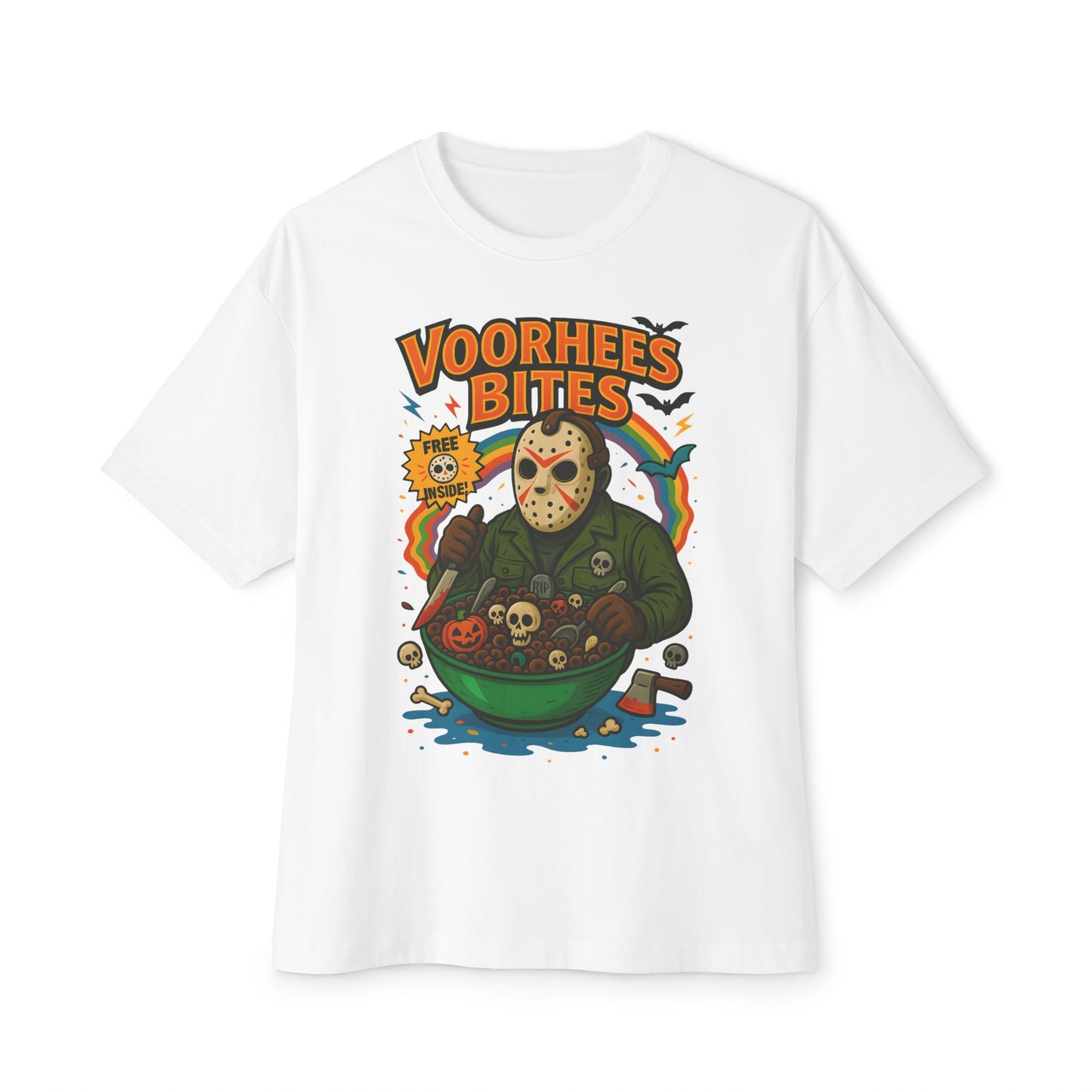 Retro Horror Graphic Tee - Voorhee's Bites | Unisex Oversized Tee, Horror Fashion, Movie Merchandise, Halloween Apparel, Casual Streetwear