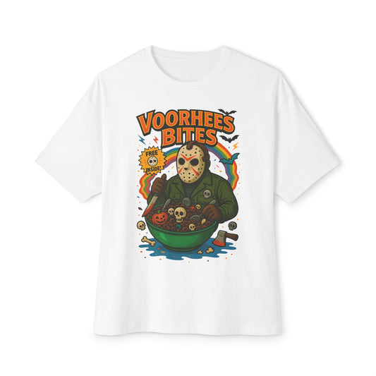 Retro Horror Graphic Tee - Voorhee's Bites | Unisex Oversized Tee, Horror Fashion, Movie Merchandise, Halloween Apparel, Casual Streetwear