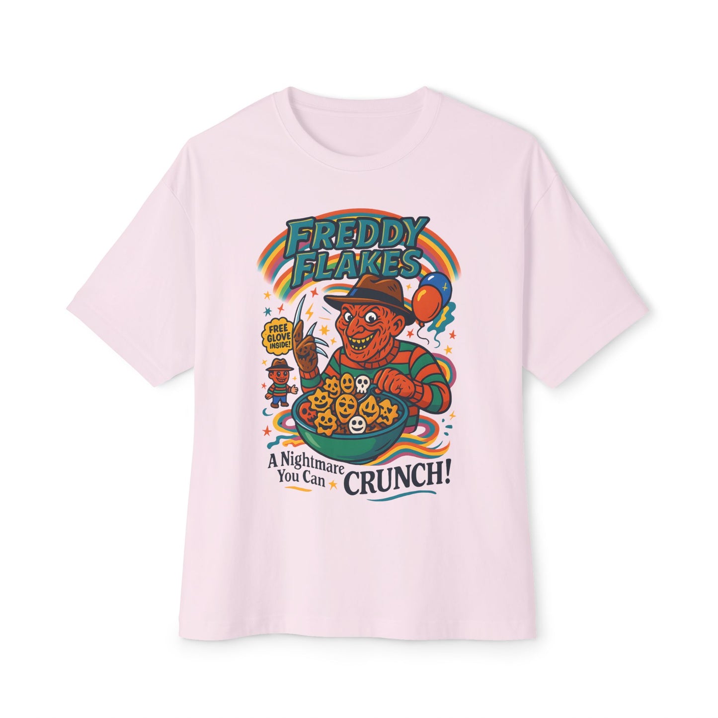 Freddy Flakes Unisex Oversized Tee - Fun Graphic Shirt, Horror Movie Merchandise, Halloween Apparel, Gift for Fans