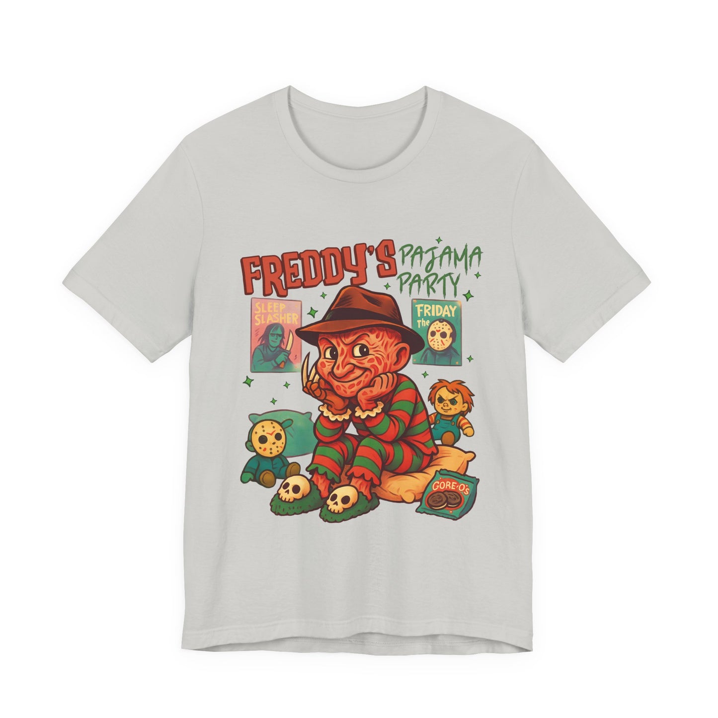 Freddy's Pajama Party Unisex Tee | Horror Nostalgia Shirt, Halloween Costume, Gift for Horror Fans, Sleepover Apparel, Movie Night Top