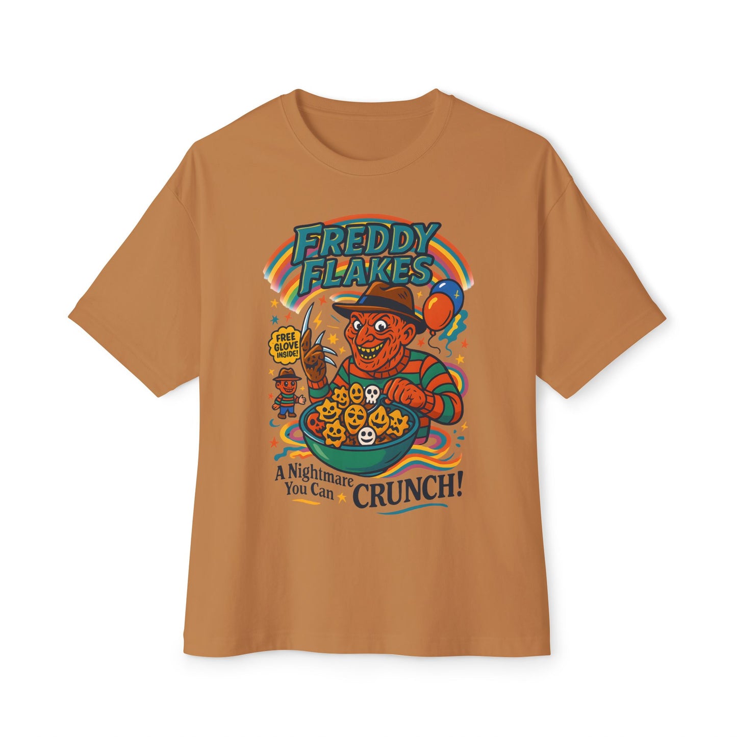 Freddy Flakes Unisex Oversized Tee - Fun Graphic Shirt, Horror Movie Merchandise, Halloween Apparel, Gift for Fans