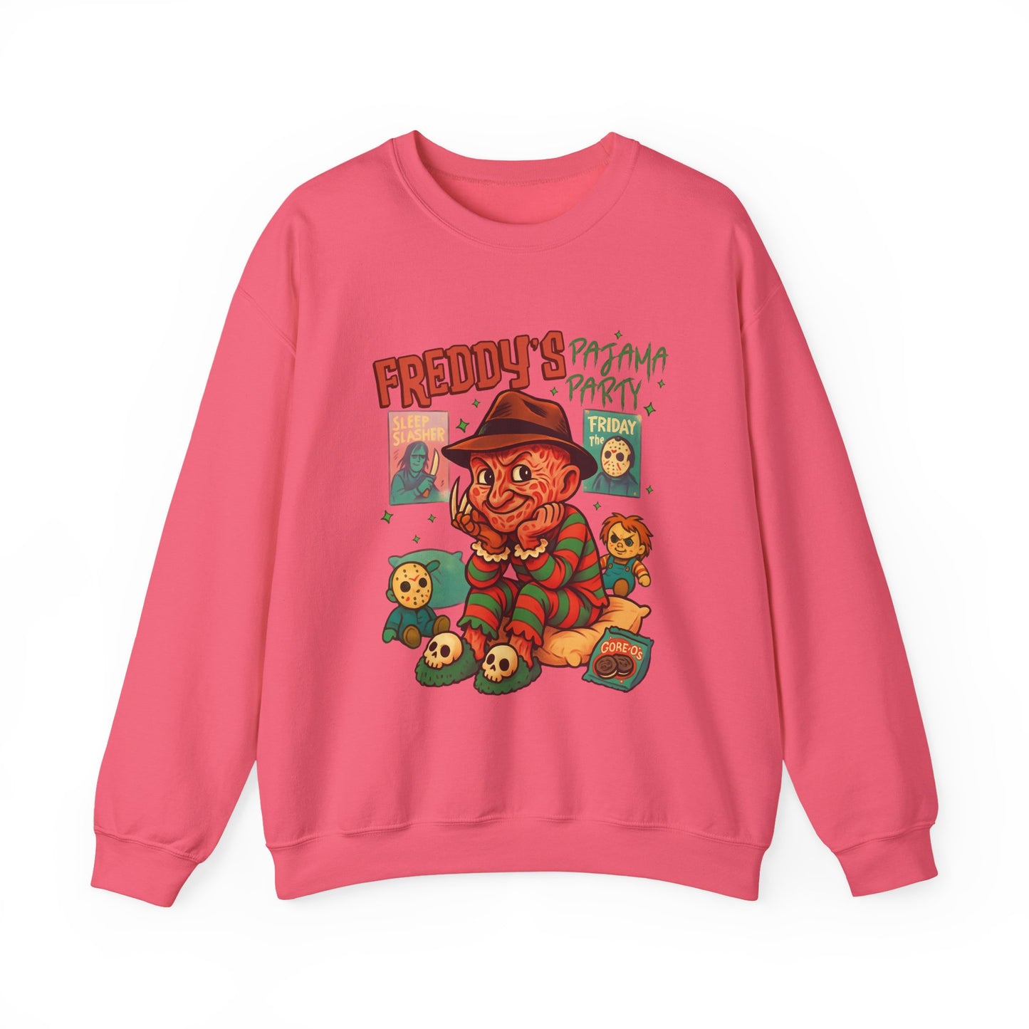 Freddy's Pajama Party Crewneck Sweatshirt | Halloween Sweater, Retro Horror Gift, Cozy Apparel, Unisex Design, Movie Memorabilia