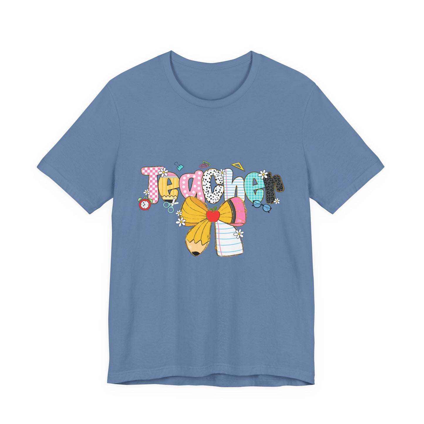 Teacher Bow Short Sleeve Tee, Gift for Educators, Cute Teacher Shirt, Classroom Outfit, Back to School Apparel, Birthday Gift