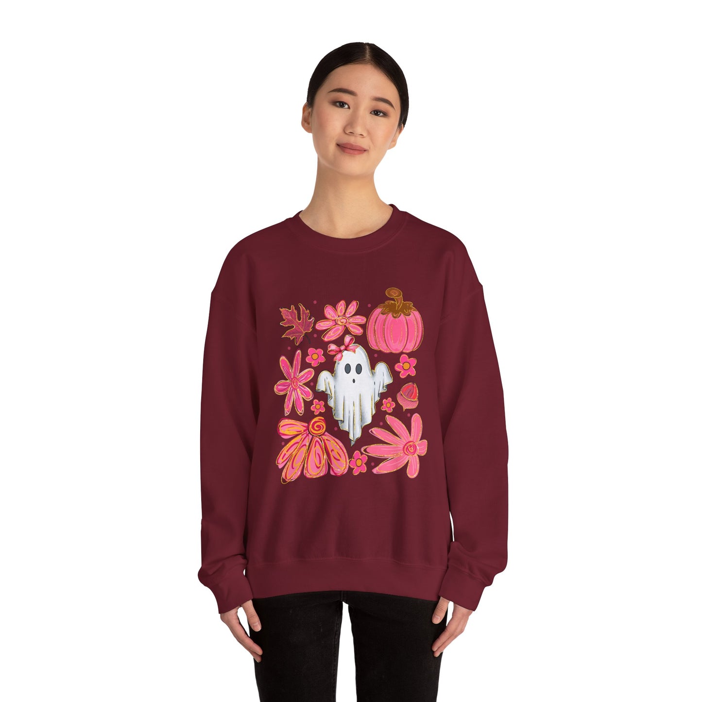 Autumn Ghost Crewneck Sweatshirt - Cozy Halloween Apparel, Fall Fashion, Gift for Her, Unisex Sweatshirt, Spooky Season Style