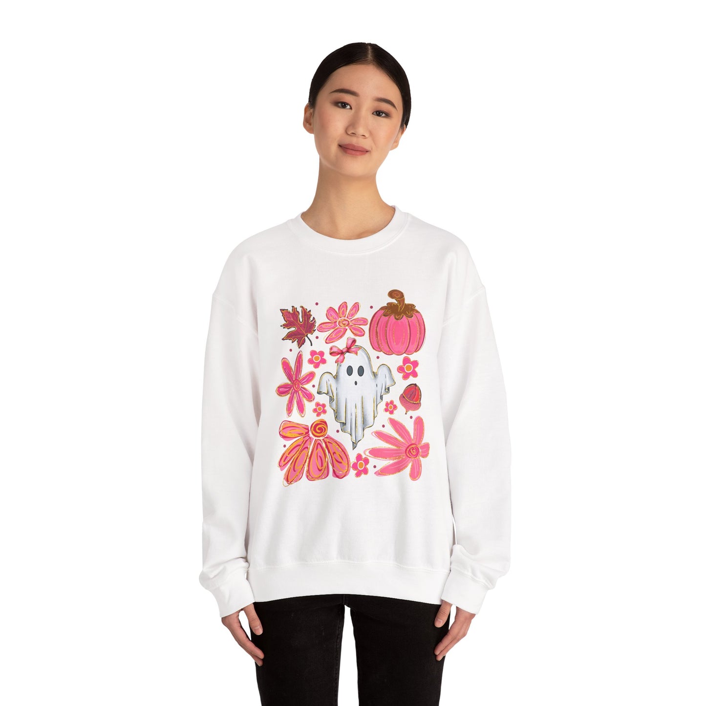Autumn Ghost Crewneck Sweatshirt - Cozy Halloween Apparel, Fall Fashion, Gift for Her, Unisex Sweatshirt, Spooky Season Style