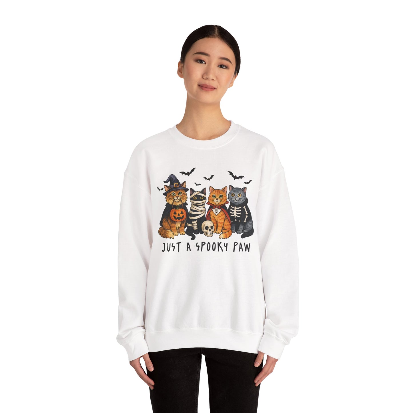 Spooky Cat Crewneck Sweatshirt, Halloween Sweatshirt, Cat Lover Gift, Cozy Fall Apparel, Unisex Sweatshirt, Cute Animal Sweater