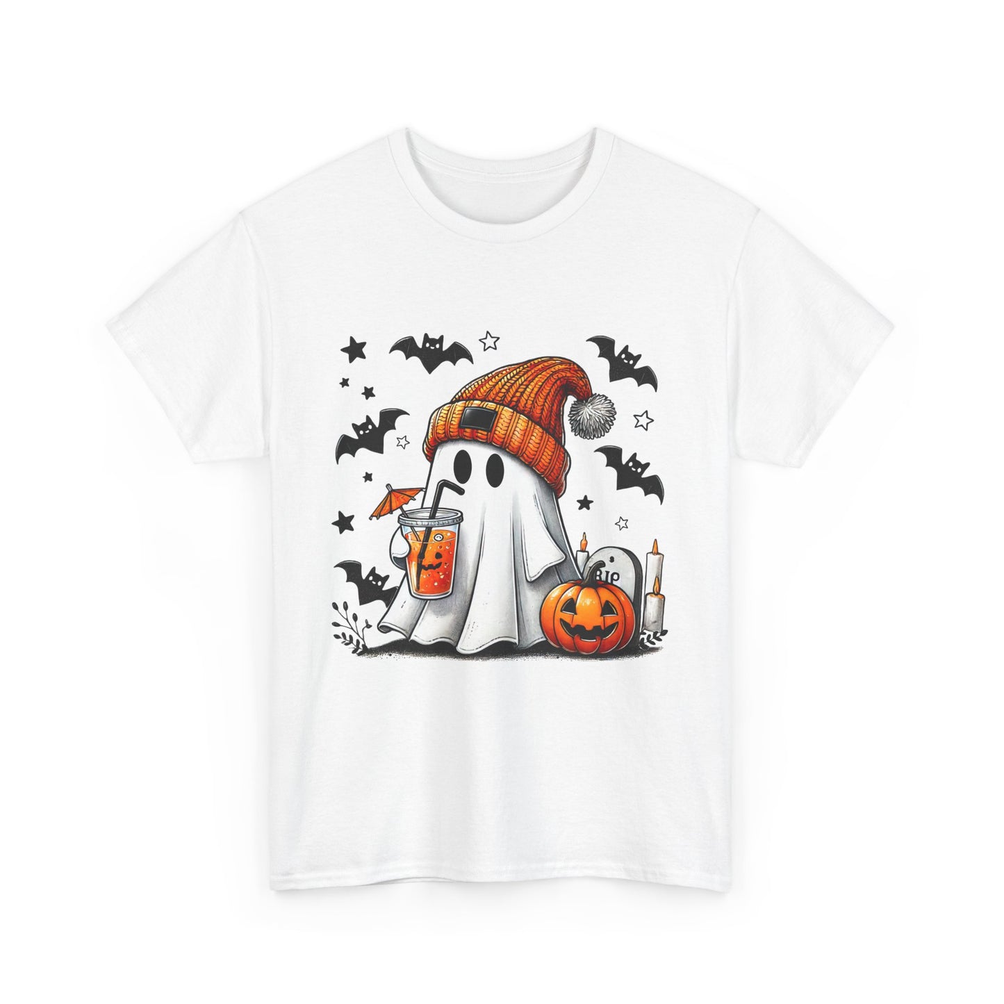 Cute Halloween Ghost Tee, Unisex Heavy Cotton T-Shirt, Spooky Shirt, Fall Fashion, Holiday Apparel, Halloween Costume, Gift Idea