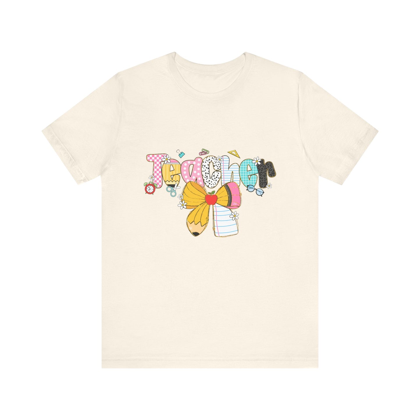 Teacher Bow Short Sleeve Tee, Gift for Educators, Cute Teacher Shirt, Classroom Outfit, Back to School Apparel, Birthday Gift