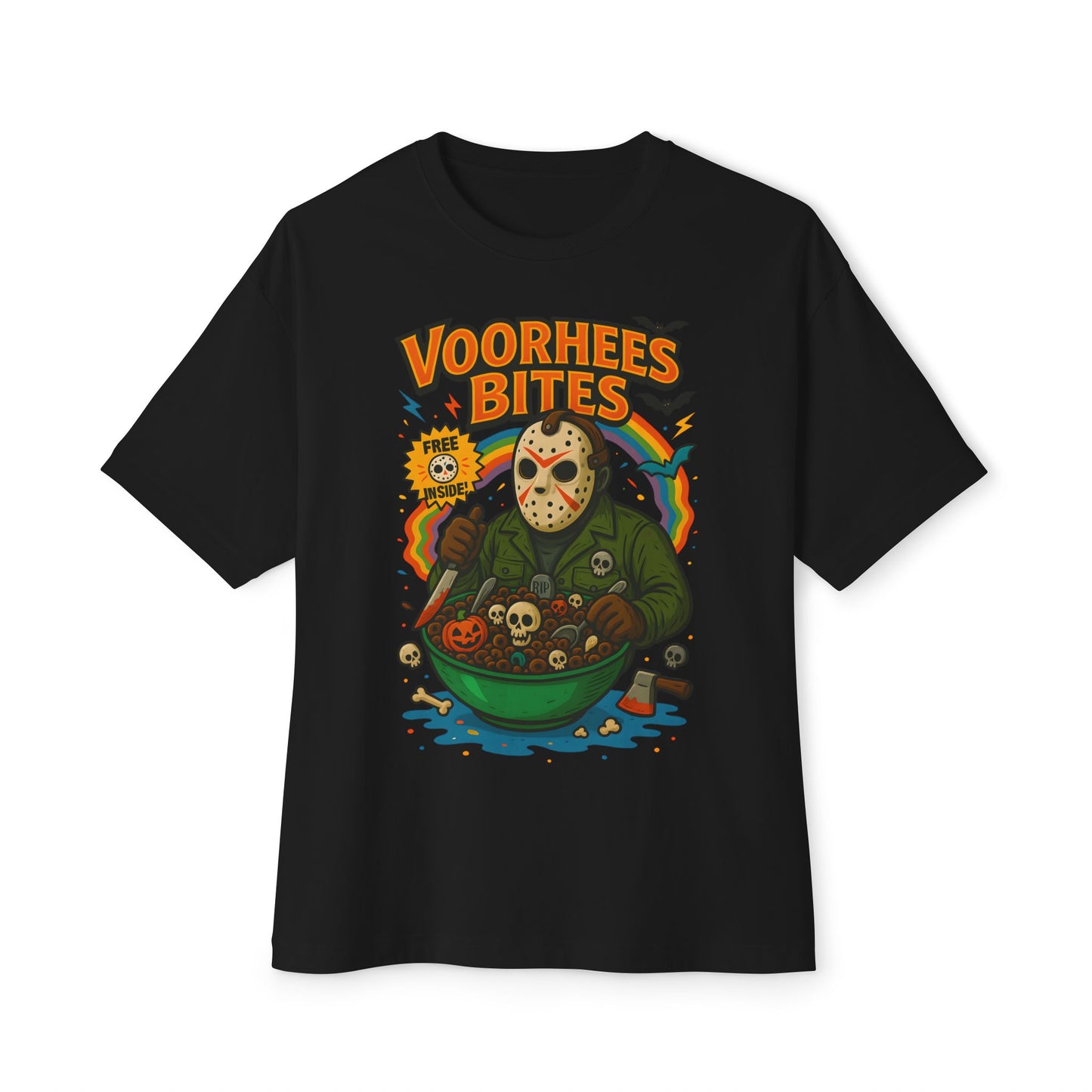 Retro Horror Graphic Tee - Voorhee's Bites | Unisex Oversized Tee, Horror Fashion, Movie Merchandise, Halloween Apparel, Casual Streetwear
