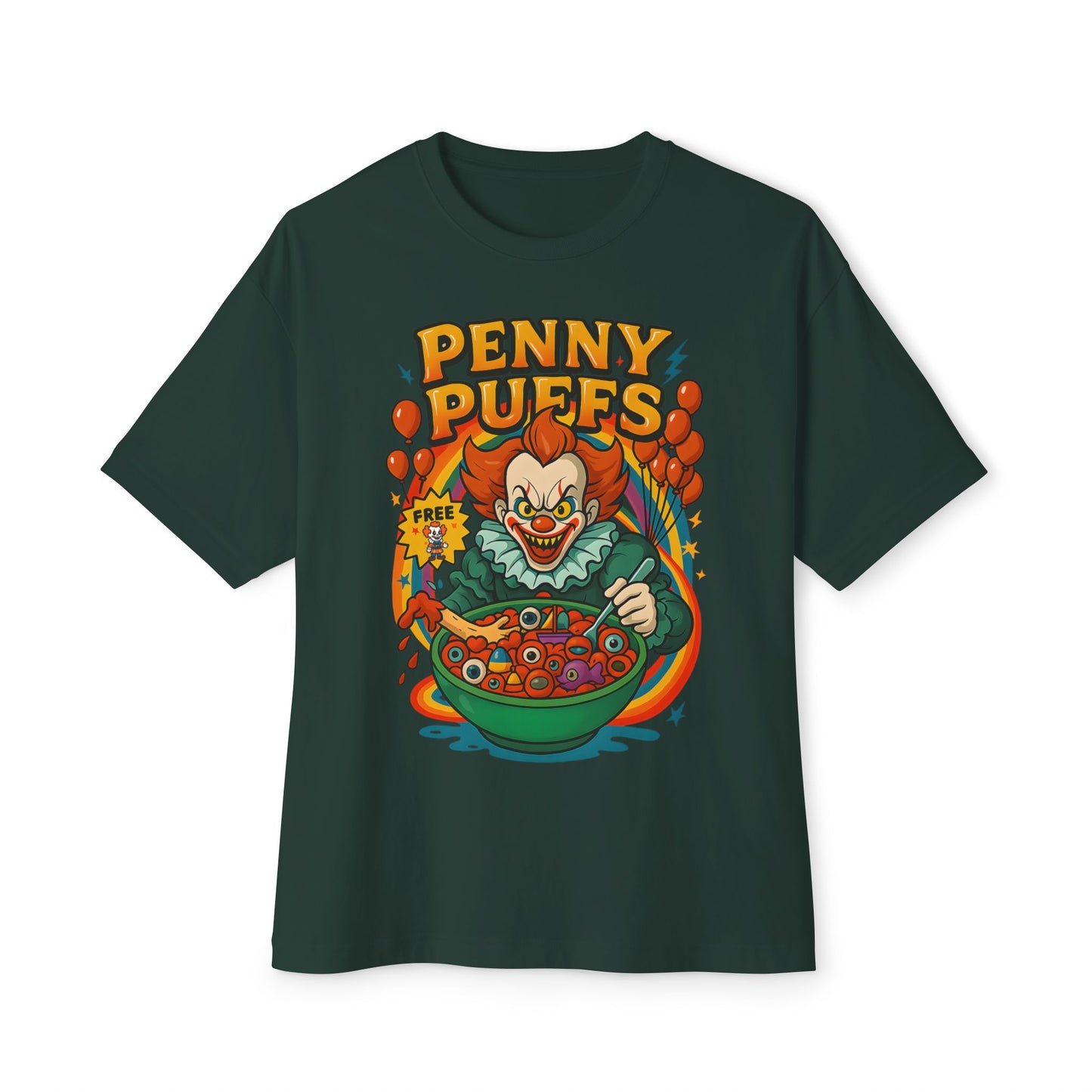Penny Puffs Unisex Oversized Boxy Tee, Funny Graphic Tee, Halloween Costume, Casual Wear, Horror-Themed Apparel, Unique Gift Idea