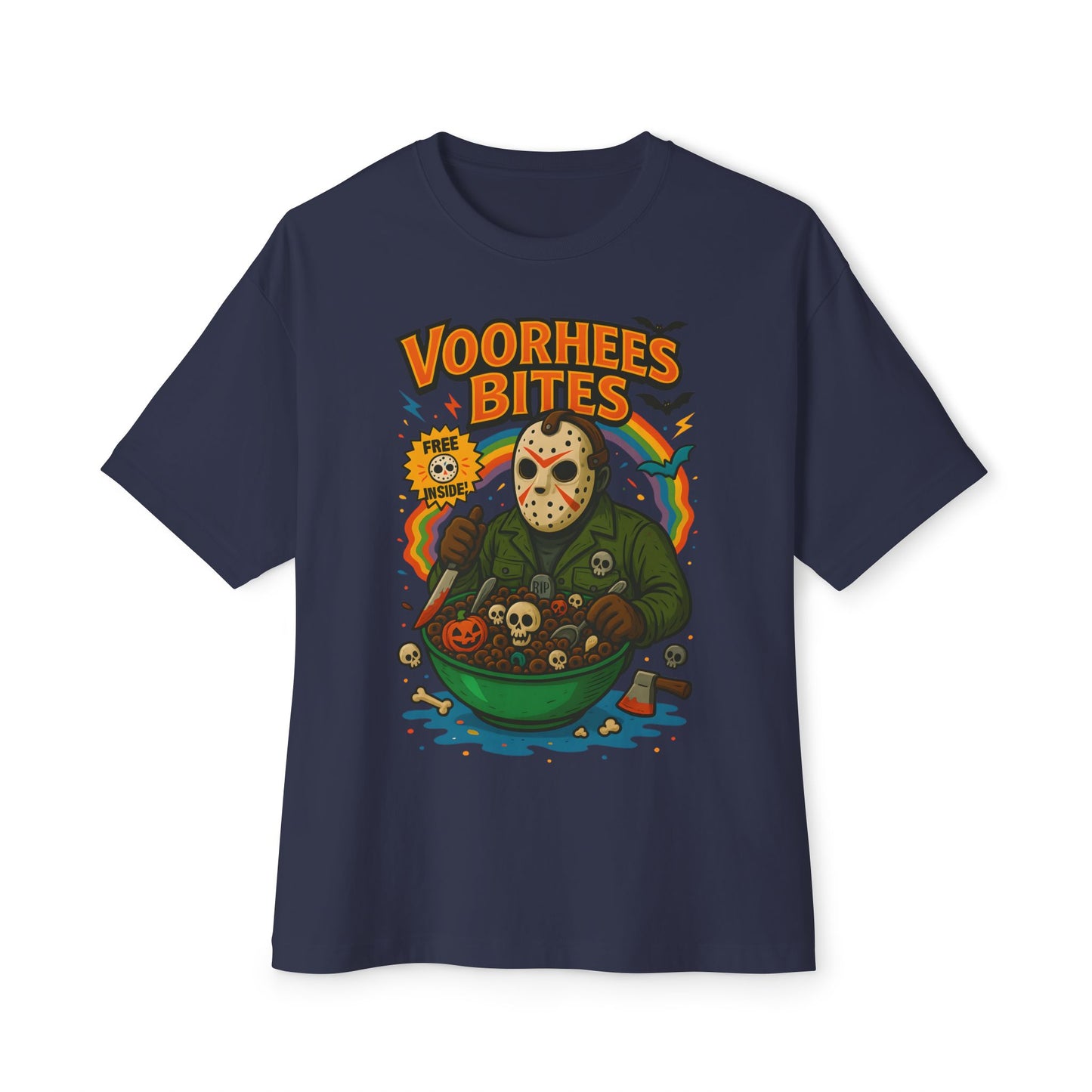 Retro Horror Graphic Tee - Voorhee's Bites | Unisex Oversized Tee, Horror Fashion, Movie Merchandise, Halloween Apparel, Casual Streetwear