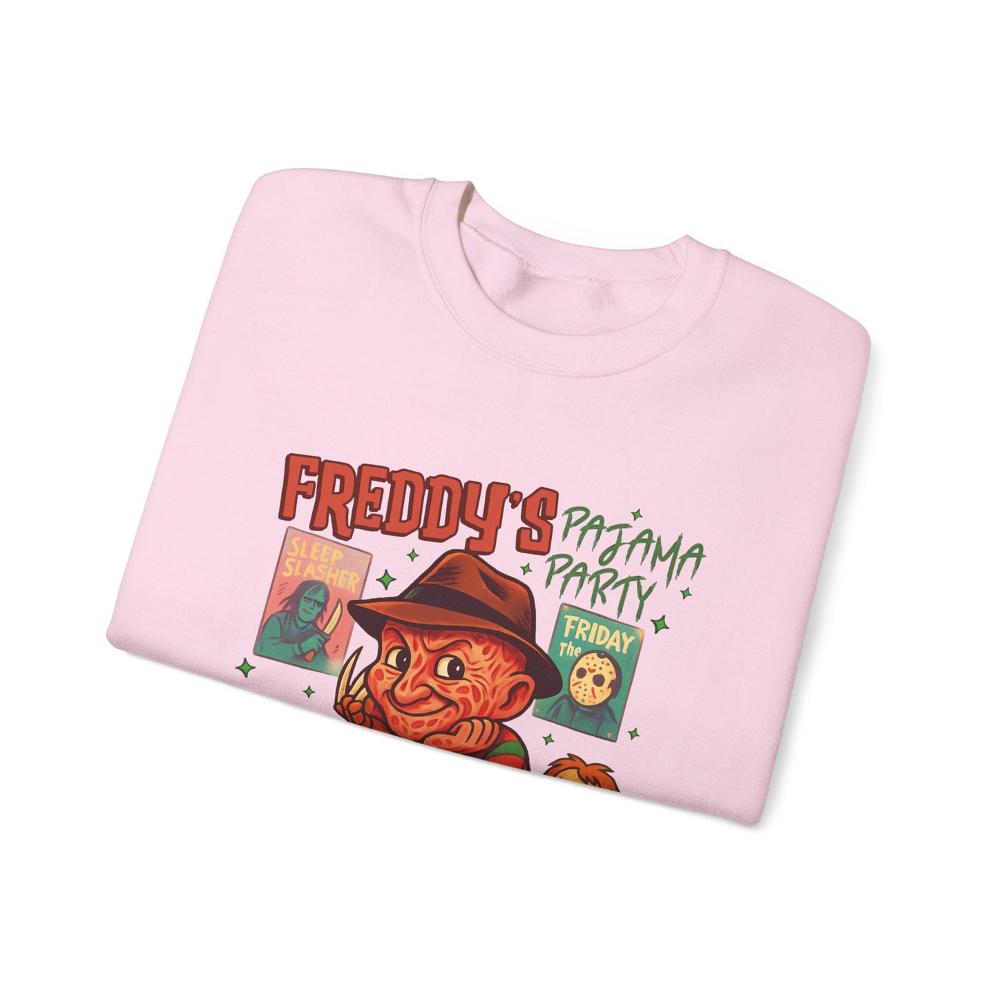 Freddy's Pajama Party Crewneck Sweatshirt | Halloween Sweater, Retro Horror Gift, Cozy Apparel, Unisex Design, Movie Memorabilia