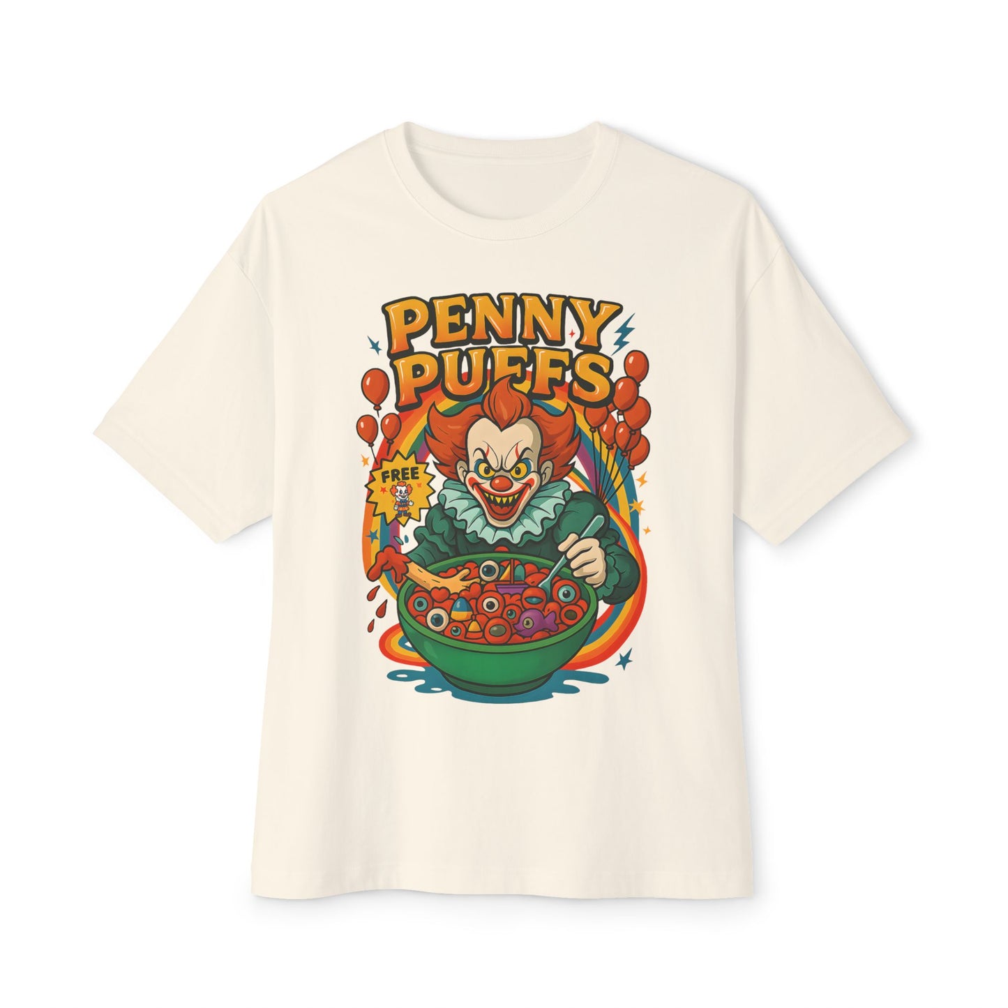 Penny Puffs Unisex Oversized Boxy Tee, Funny Graphic Tee, Halloween Costume, Casual Wear, Horror-Themed Apparel, Unique Gift Idea