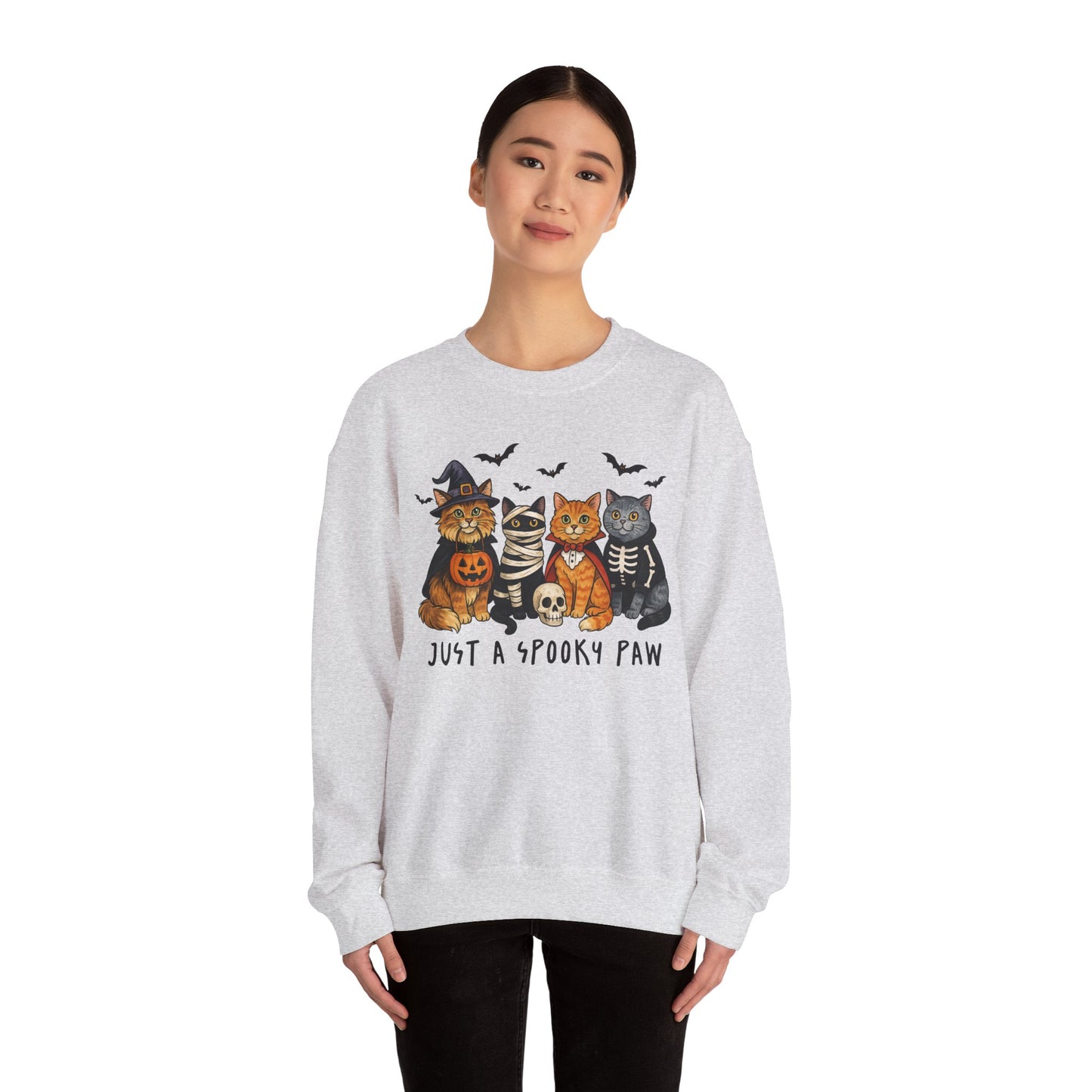 Spooky Cat Crewneck Sweatshirt, Halloween Sweatshirt, Cat Lover Gift, Cozy Fall Apparel, Unisex Sweatshirt, Cute Animal Sweater