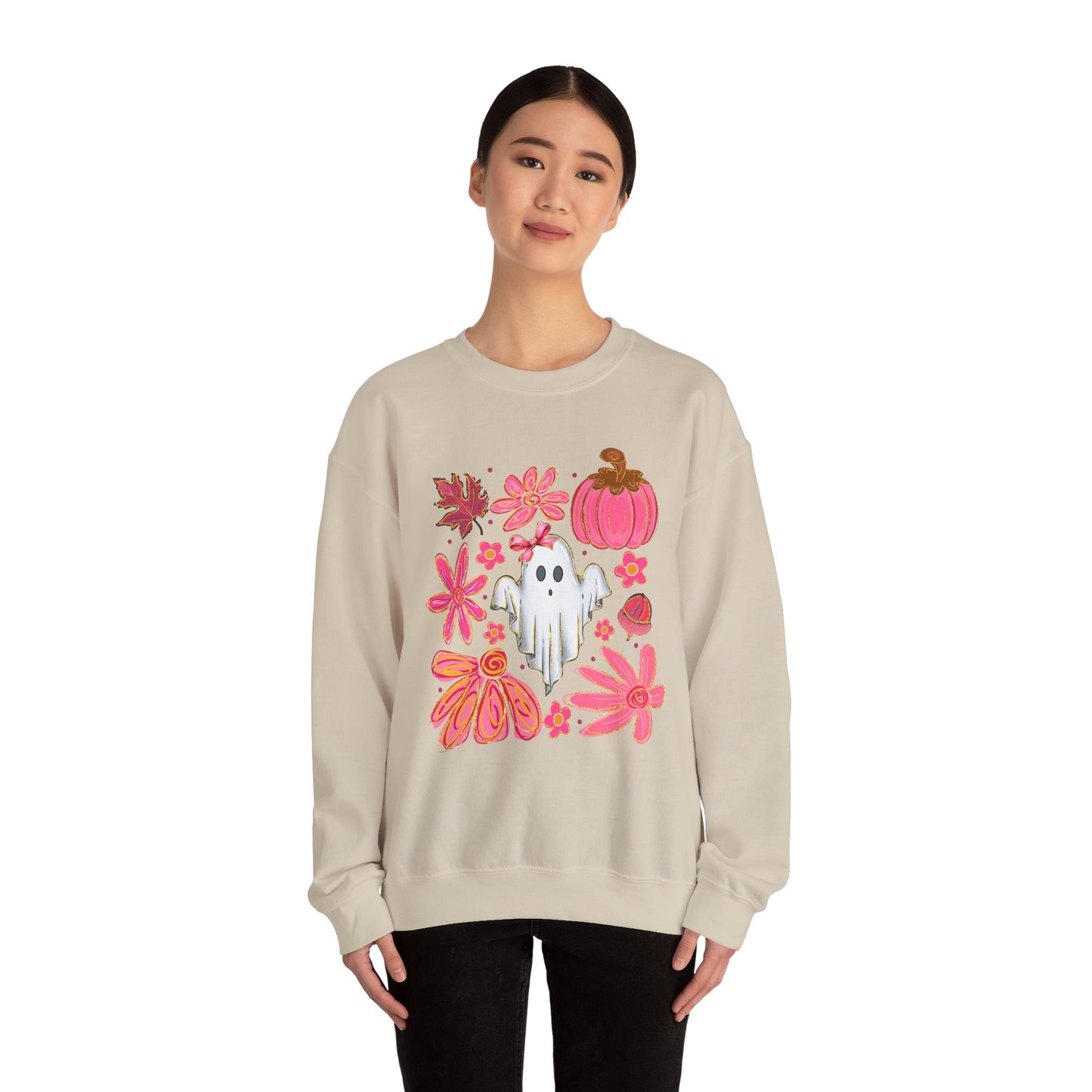 Autumn Ghost Crewneck Sweatshirt - Cozy Halloween Apparel, Fall Fashion, Gift for Her, Unisex Sweatshirt, Spooky Season Style