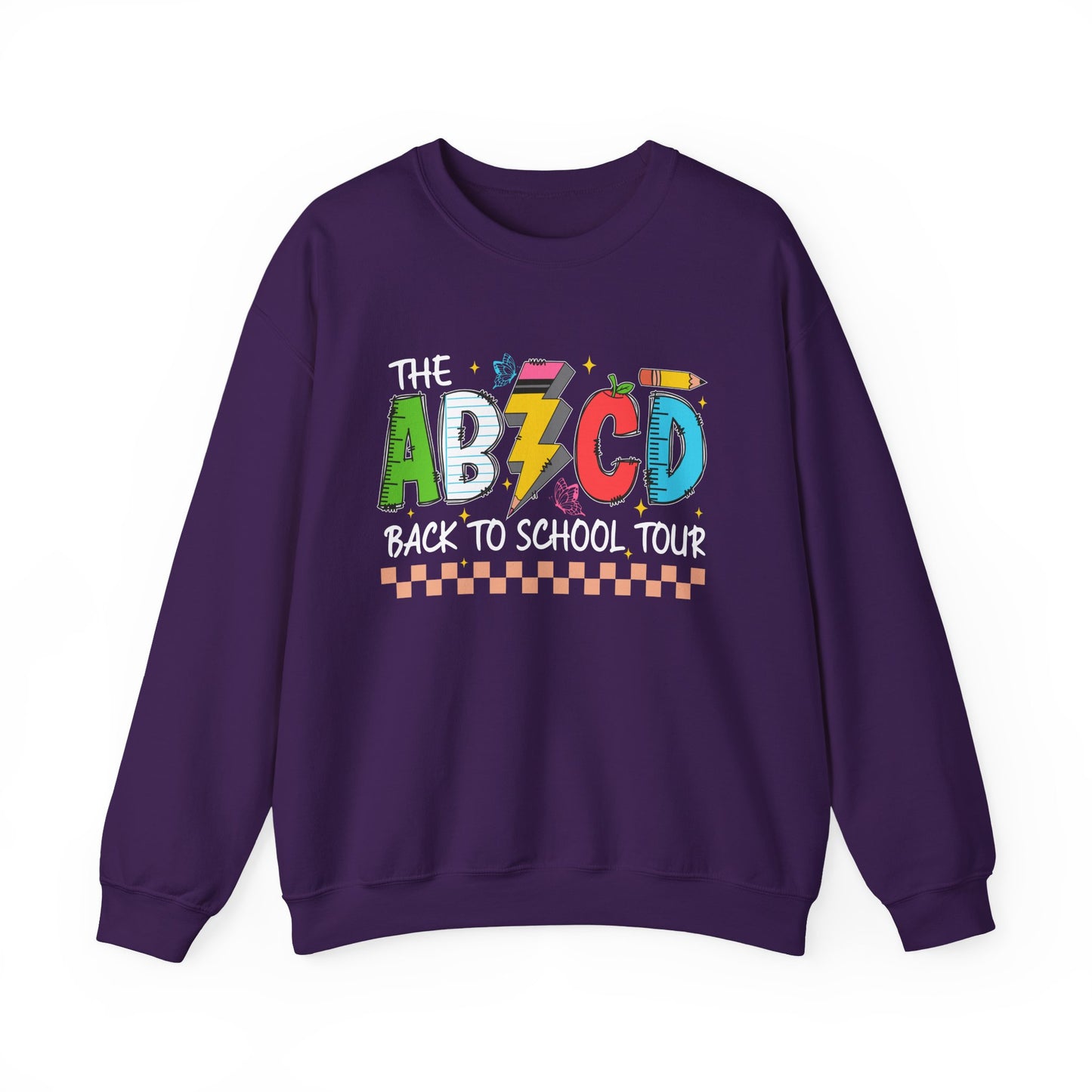 ABCD Back to School Tour Crewneck Sweatshirt, Unisex Sweatshirt, School Tour Apparel, Fun Gift for Students, Cozy Relaxing Wear