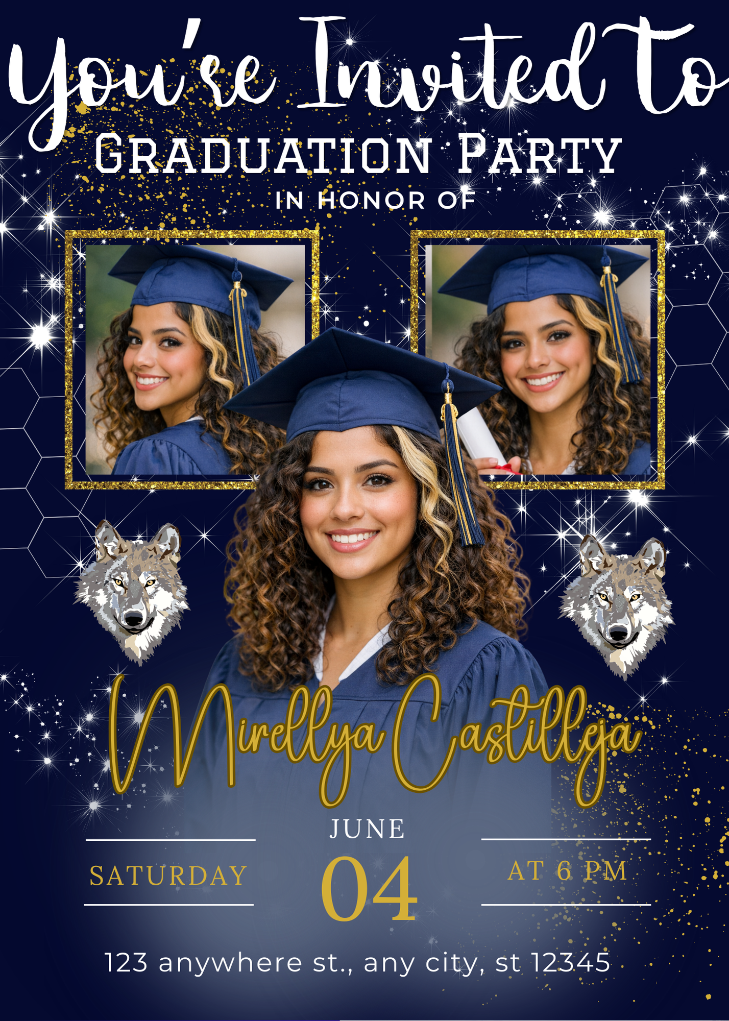 Editable Blue & Gold Graduation | Canva Templates | Invitations