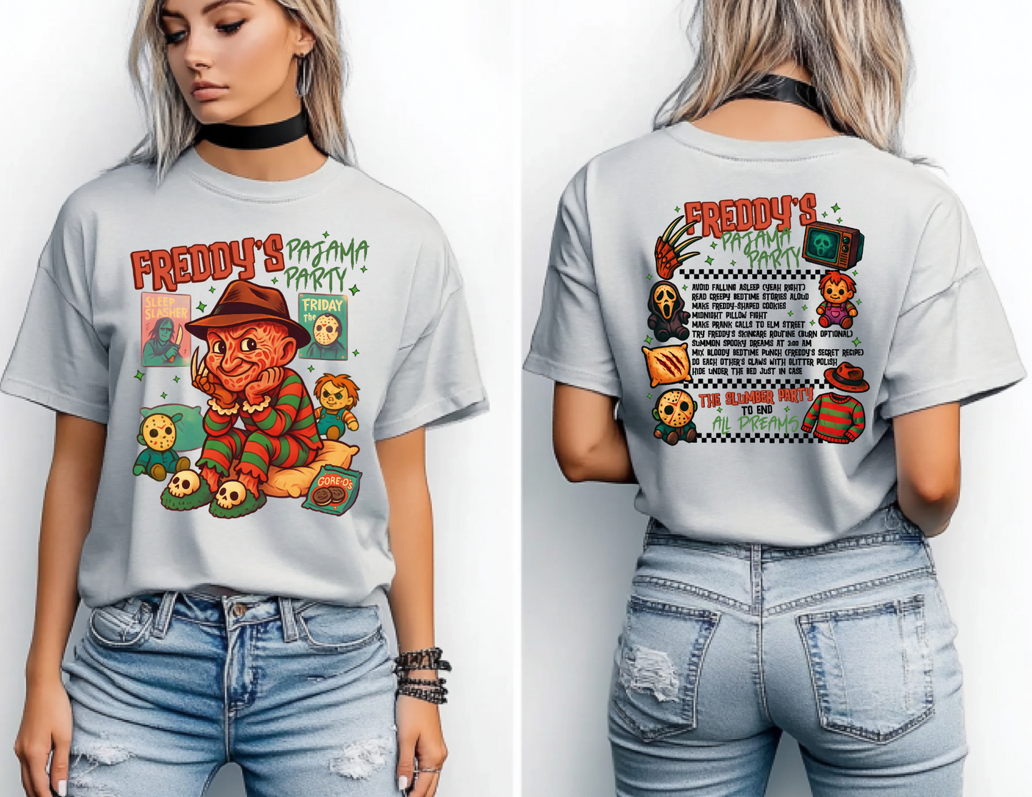 Freddy's Pajama Party Unisex Tee | Horror Nostalgia Shirt, Halloween Costume, Gift for Horror Fans, Sleepover Apparel, Movie Night Top