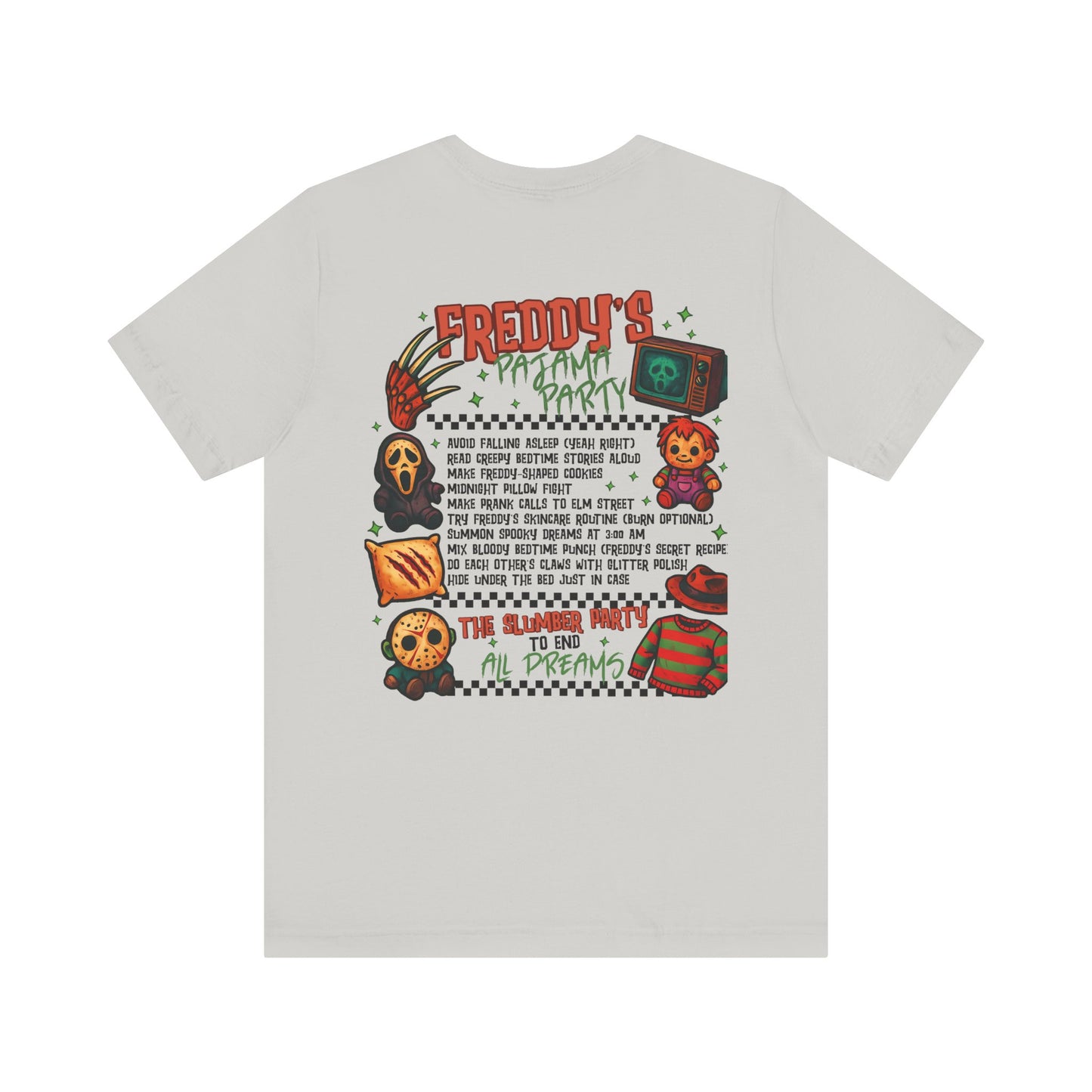 Freddy's Pajama Party Unisex Tee | Horror Nostalgia Shirt, Halloween Costume, Gift for Horror Fans, Sleepover Apparel, Movie Night Top