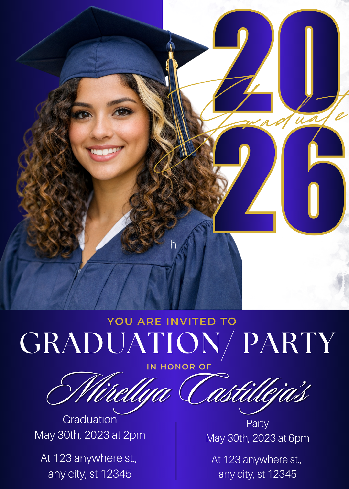 Editable Blue & Gold Graduation | Canva Templates | Invitations