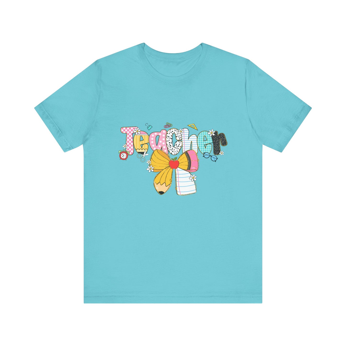 Teacher Bow Short Sleeve Tee, Gift for Educators, Cute Teacher Shirt, Classroom Outfit, Back to School Apparel, Birthday Gift