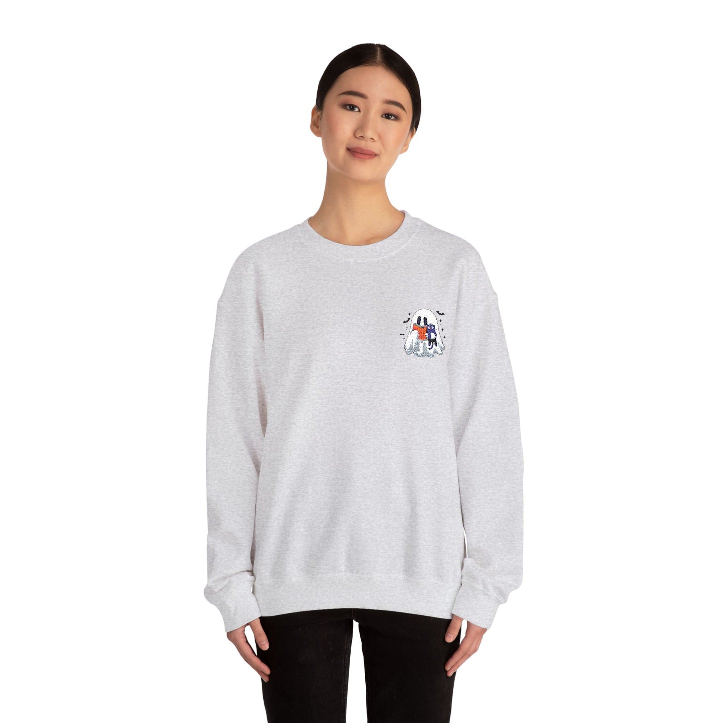 Cute Halloween Ghost Reading Unisex Heavy Blend™ Crewneck Sweatshirt