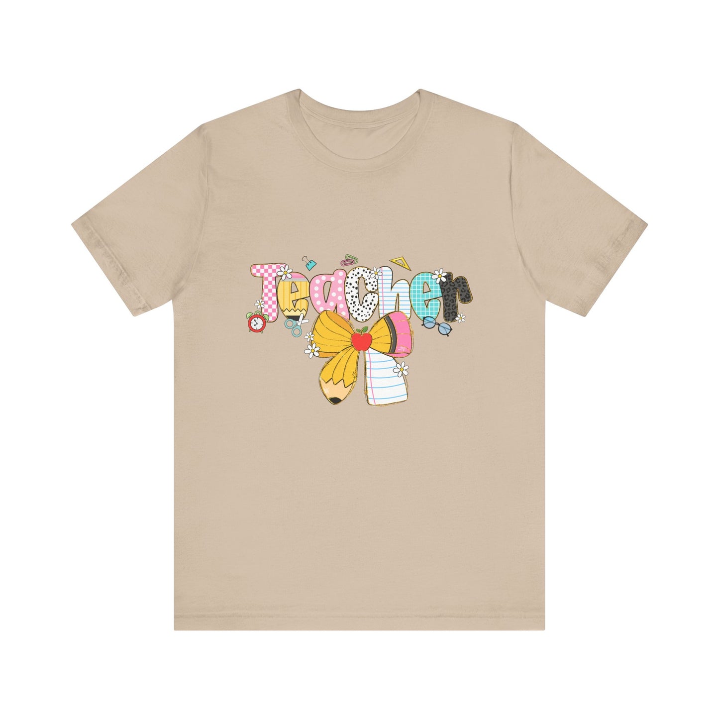 Teacher Bow Short Sleeve Tee, Gift for Educators, Cute Teacher Shirt, Classroom Outfit, Back to School Apparel, Birthday Gift