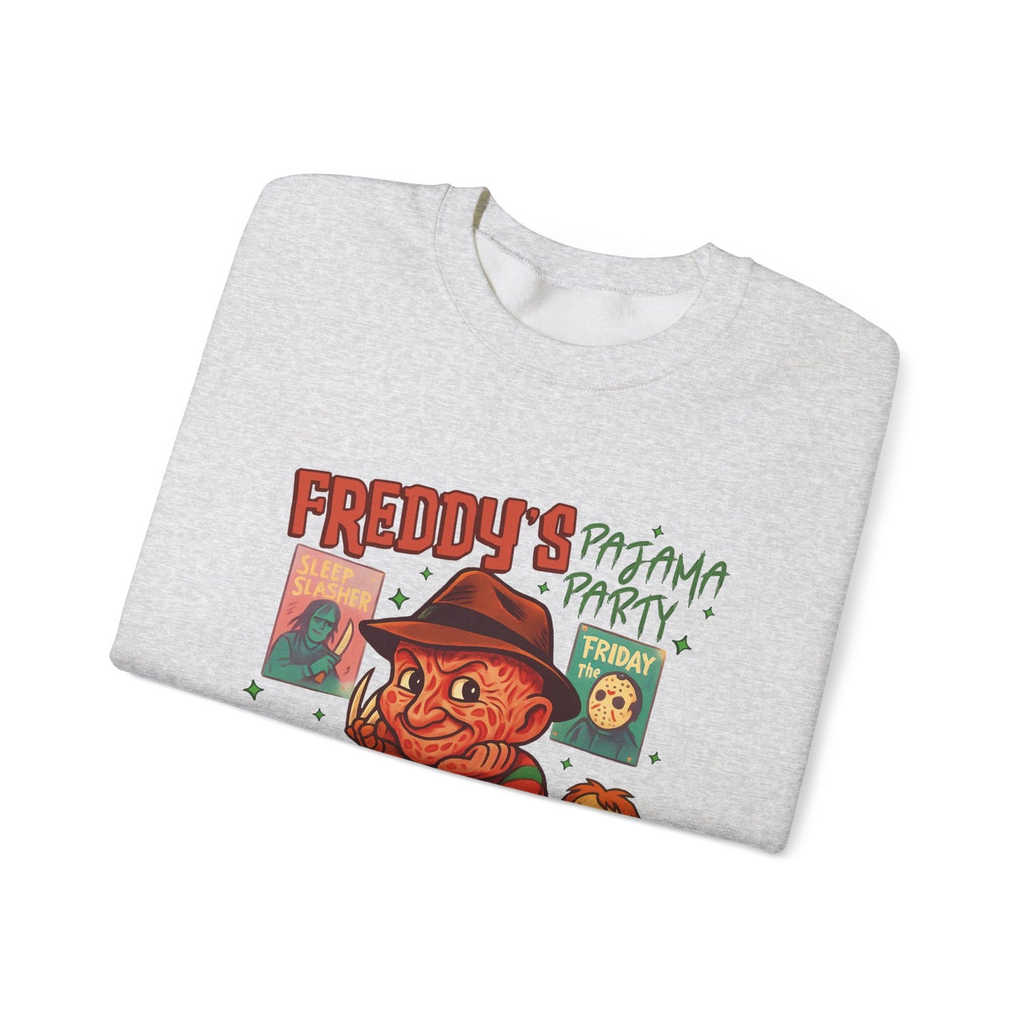 Freddy's Pajama Party Crewneck Sweatshirt | Halloween Sweater, Retro Horror Gift, Cozy Apparel, Unisex Design, Movie Memorabilia
