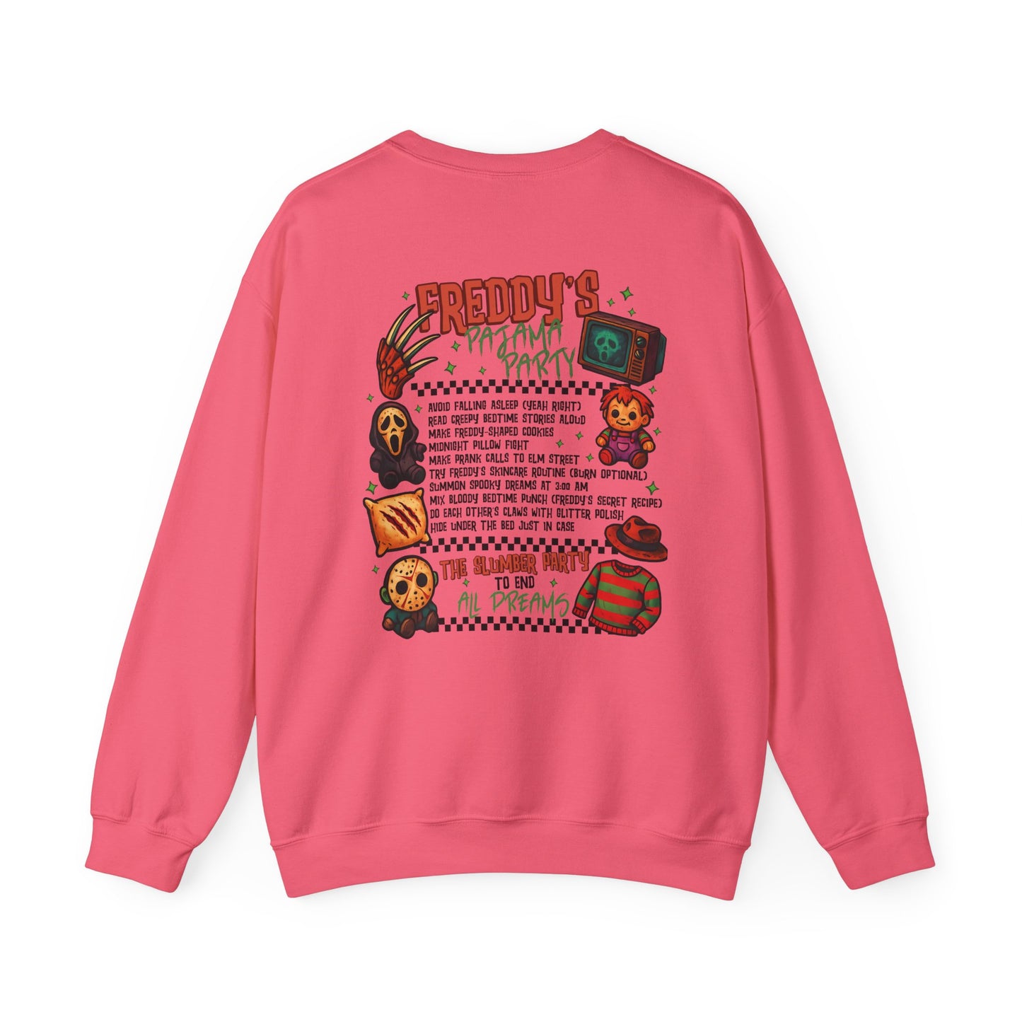 Freddy's Pajama Party Crewneck Sweatshirt | Halloween Sweater, Retro Horror Gift, Cozy Apparel, Unisex Design, Movie Memorabilia