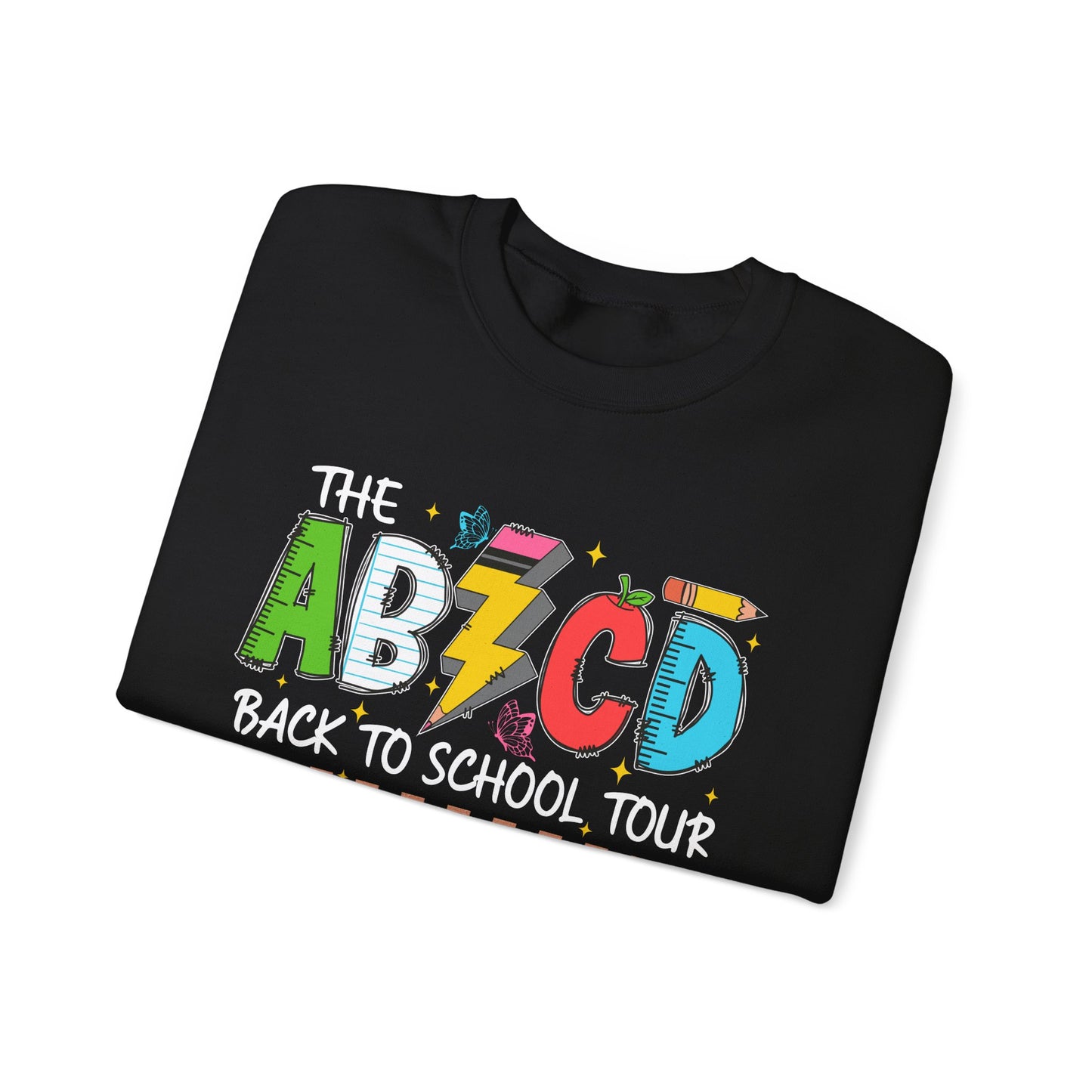 ABCD Back to School Tour Crewneck Sweatshirt, Unisex Sweatshirt, School Tour Apparel, Fun Gift for Students, Cozy Relaxing Wear