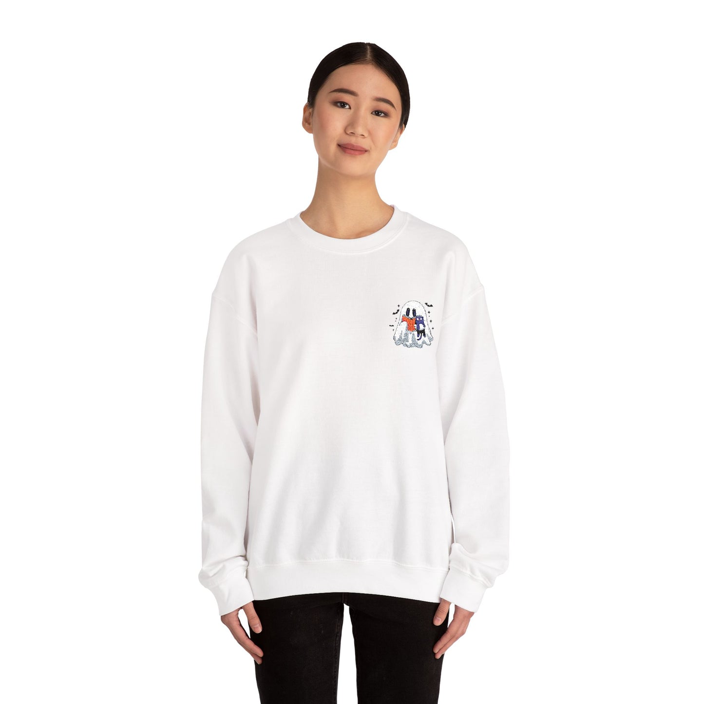 Cute Halloween Ghost Reading Unisex Heavy Blend™ Crewneck Sweatshirt