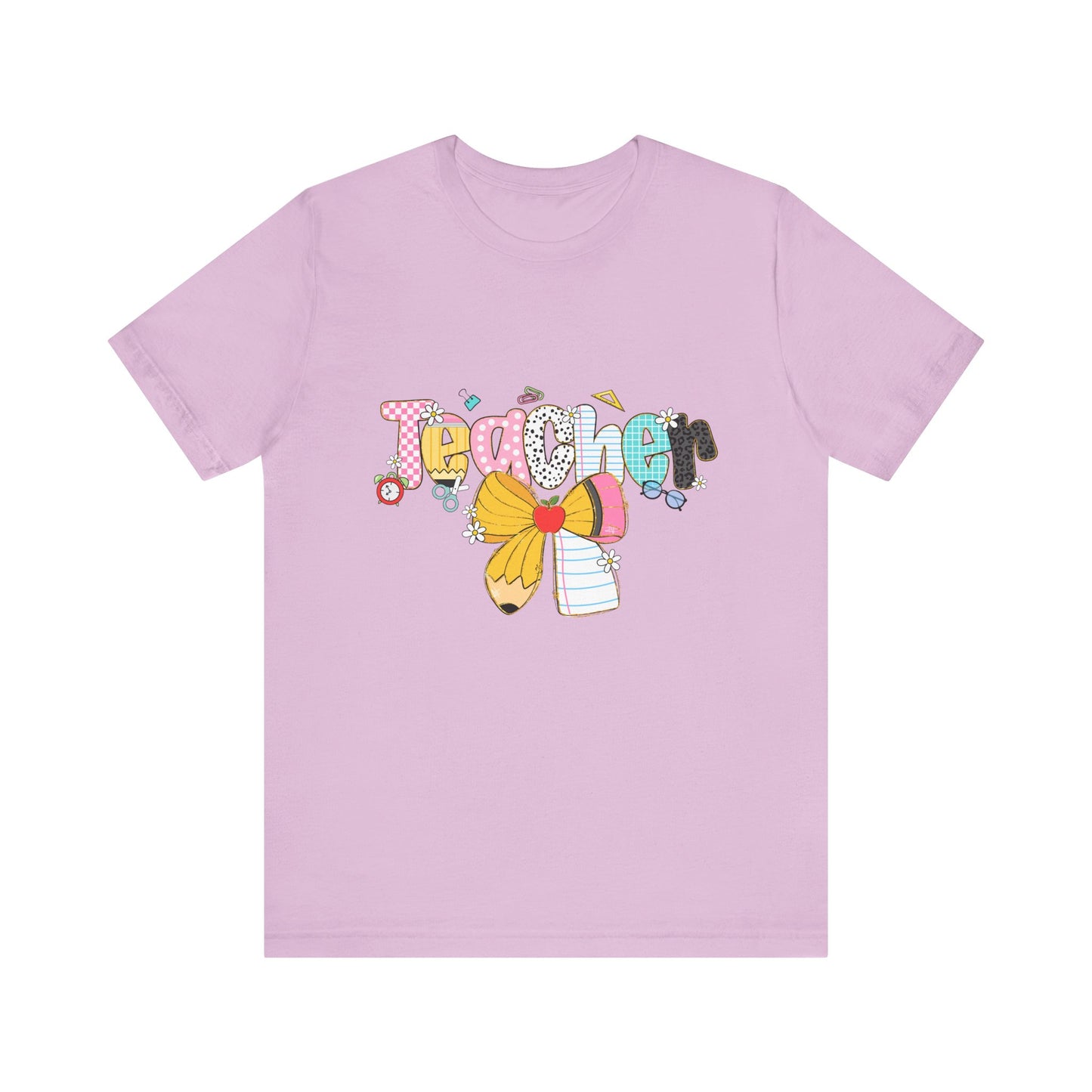 Teacher Bow Short Sleeve Tee, Gift for Educators, Cute Teacher Shirt, Classroom Outfit, Back to School Apparel, Birthday Gift