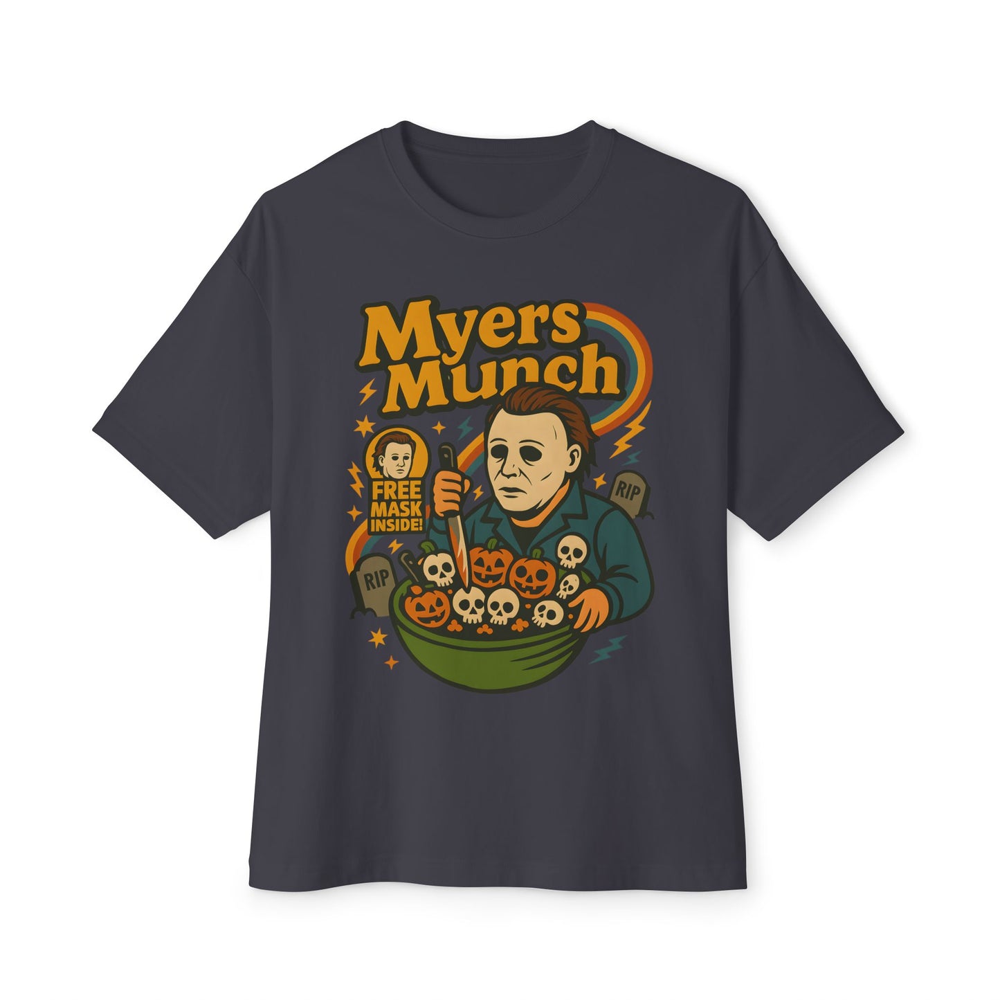Halloween Graphic Tee, Myers Munch Shirt, Unisex Oversized Top, Spooky Apparel, Horror Movie Fan Gift
